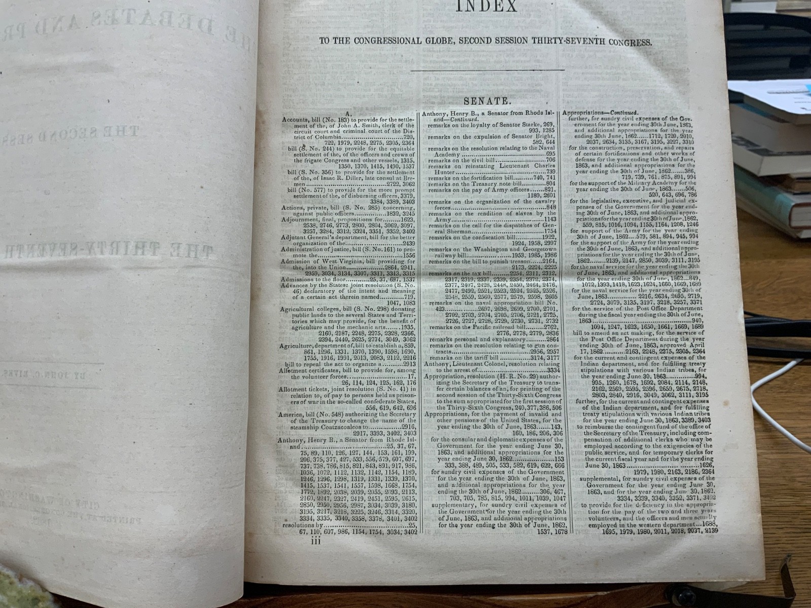 1862 Congressional Globe 37th Congress 2nd Session Morrill Introduction Bill 108