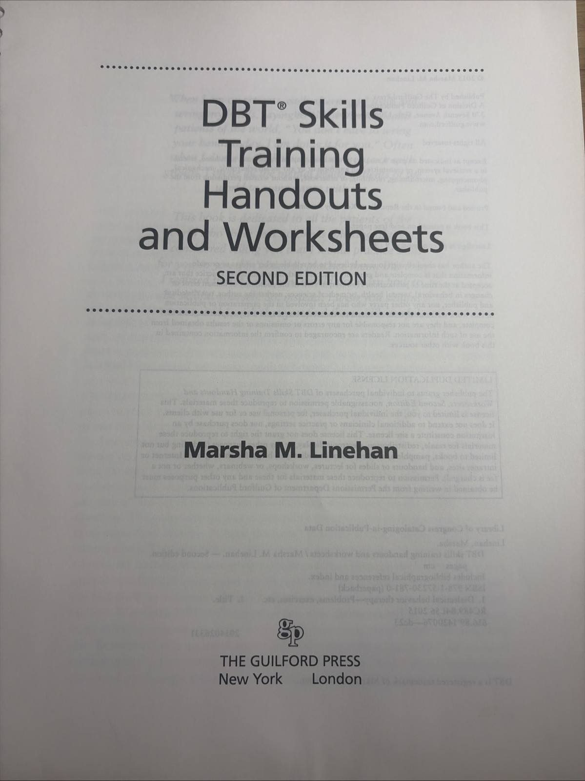 2015 Marsha Linehan DBT Skills Training 2nd Edition Handouts & Worksheets VG+