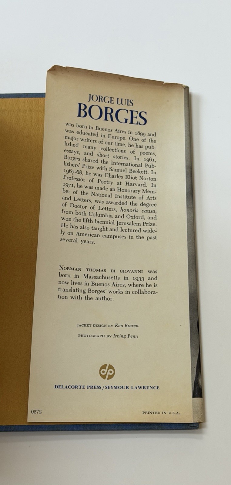 Selected Poems Jorge Luis Borges VTG HARDCOVER 1972 blingual collected poetry of