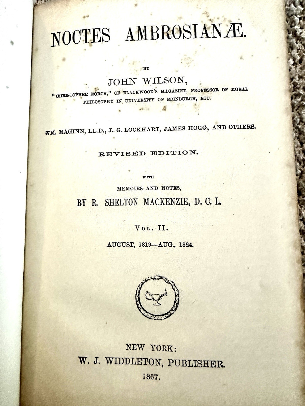 1866- 1867, Revised Ed., 5 Vols (Complete), Noctes Ambrosianae, John Wilson