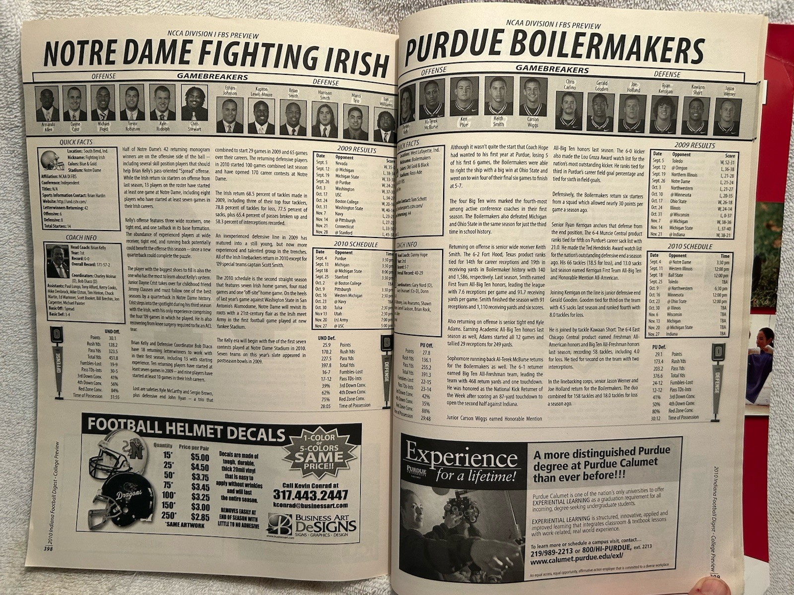 2010 Indiana Football Digest 428 Pages Of Info On High School & College Teams