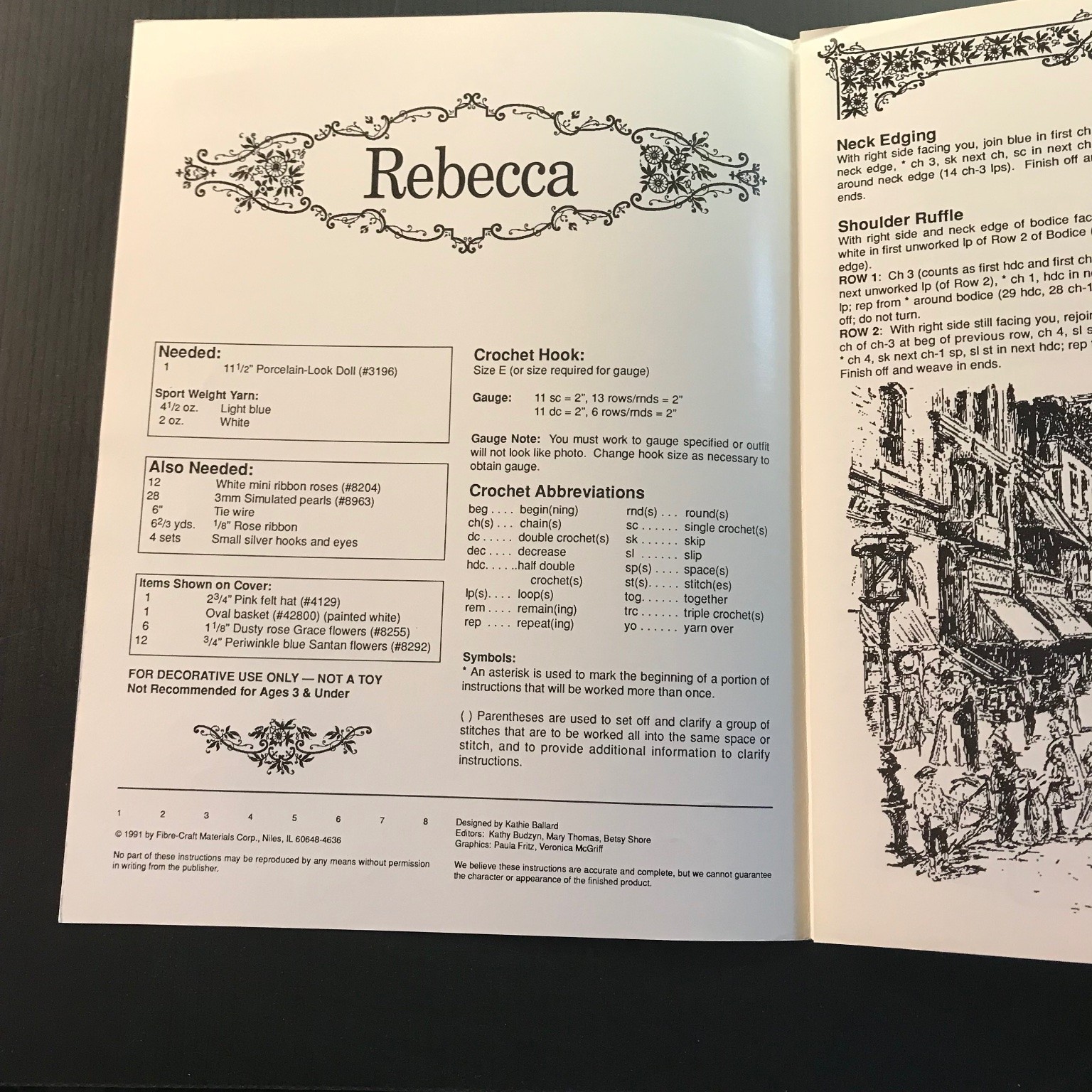 Rebecca Crochet Pattern Book 11.5″ Porcelain Doll Dress FCM242 1991