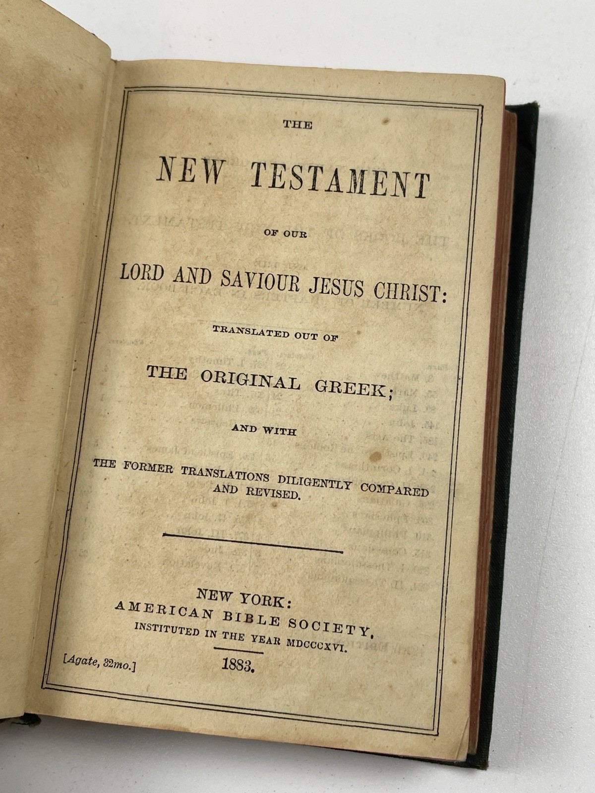 1883 New Testament of our Lord and Savior Jesus Christ by American Bible Society