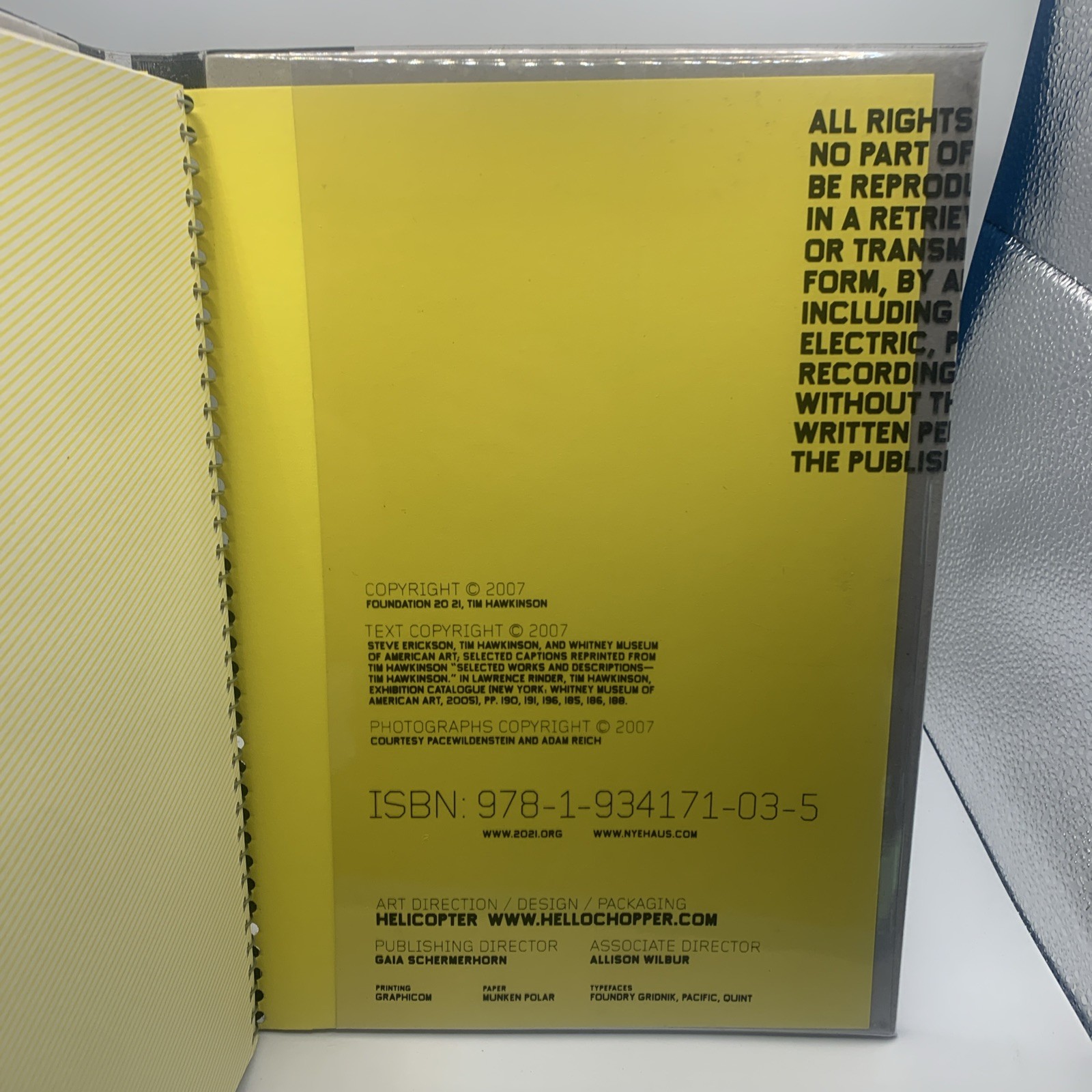 Tim Hawkinson-Nyehaus art book Foundation ltd ed 522/2000