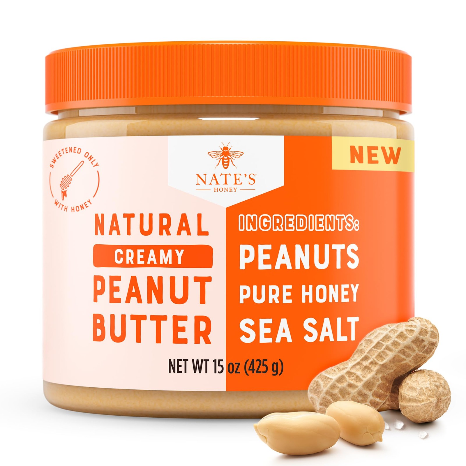 Nate’s Honey Peanut Butter, Creamy, All-Natural – 3 Real 15 Ounce (Pack of 1)
