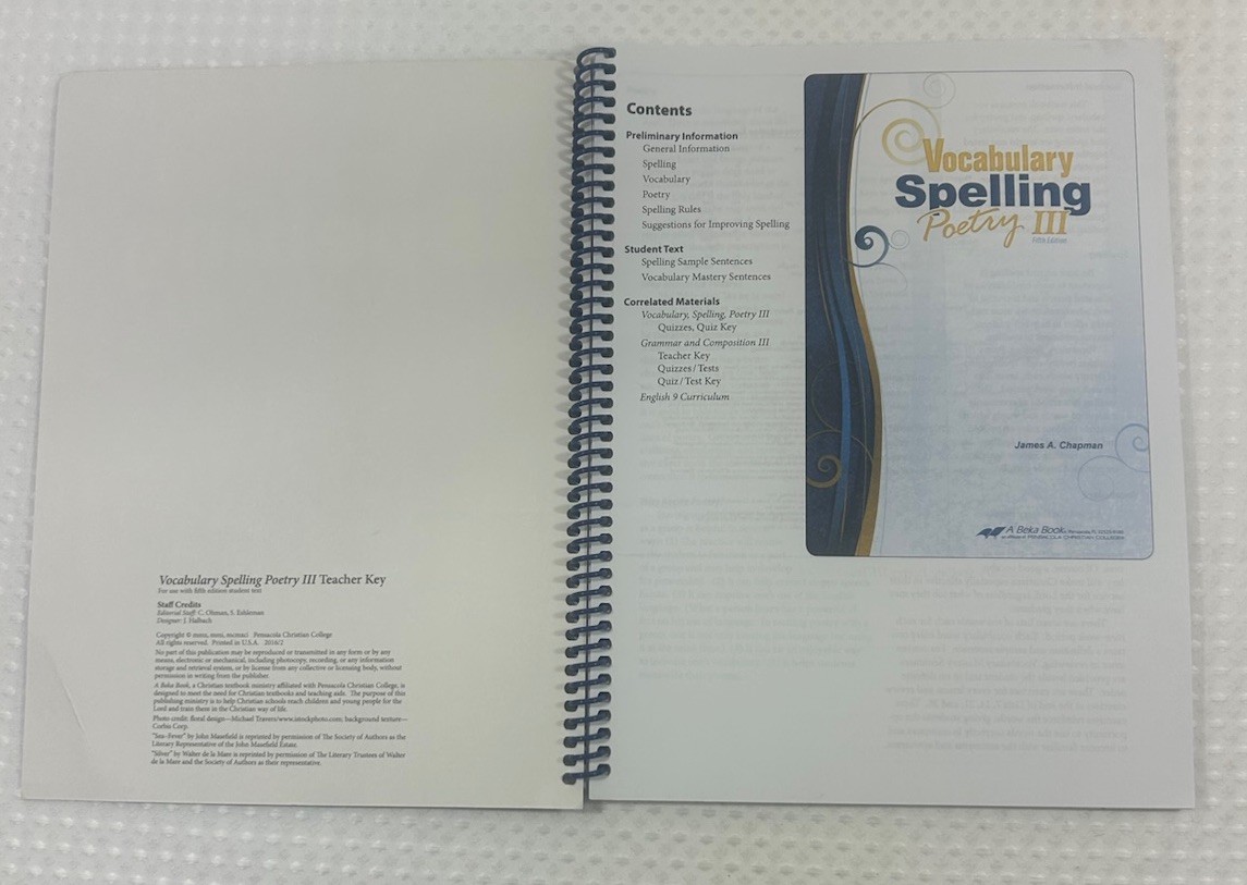 A Beka Book Homeschool 9th Grade Vocabulary Spelling & Poetry III Student Text.