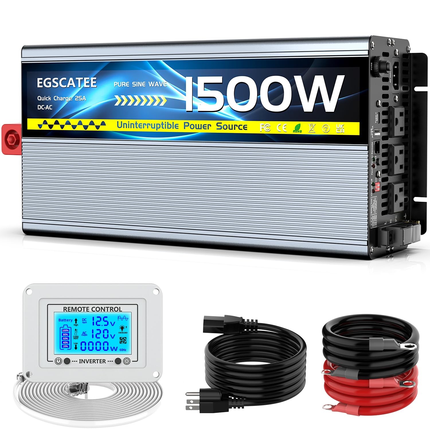 1500W Pure Sine Wave Inverter & Charger for Sump Pump Battery Backup System