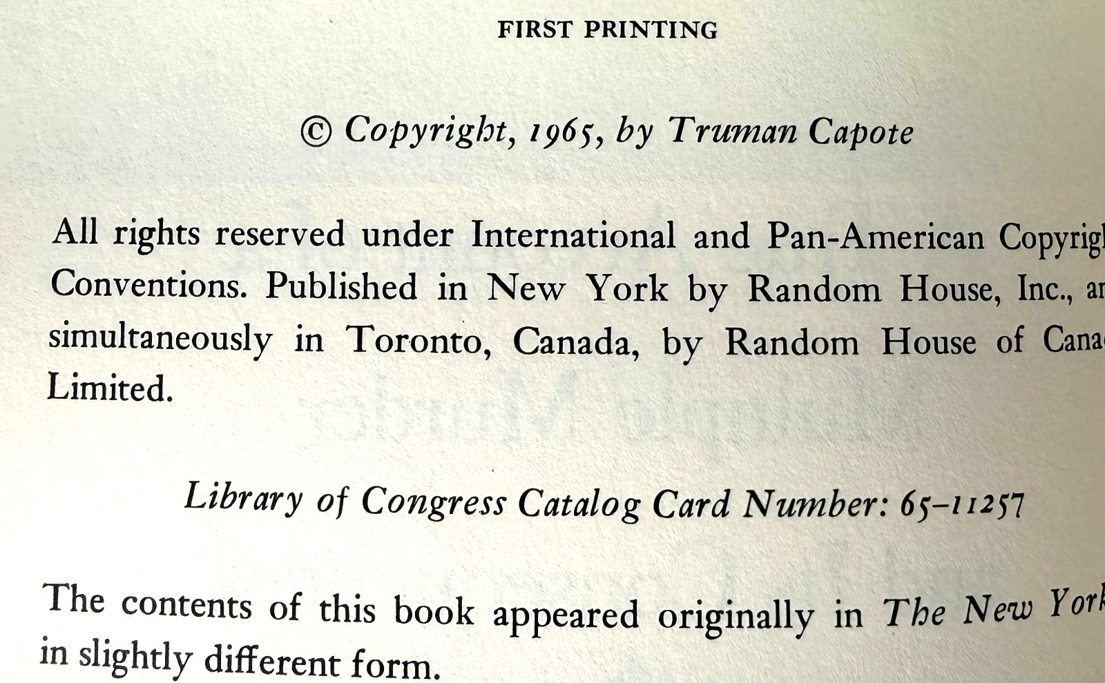 In Cold Blood, Truman Capote 1965 1st edition 1st printing in Mylar
