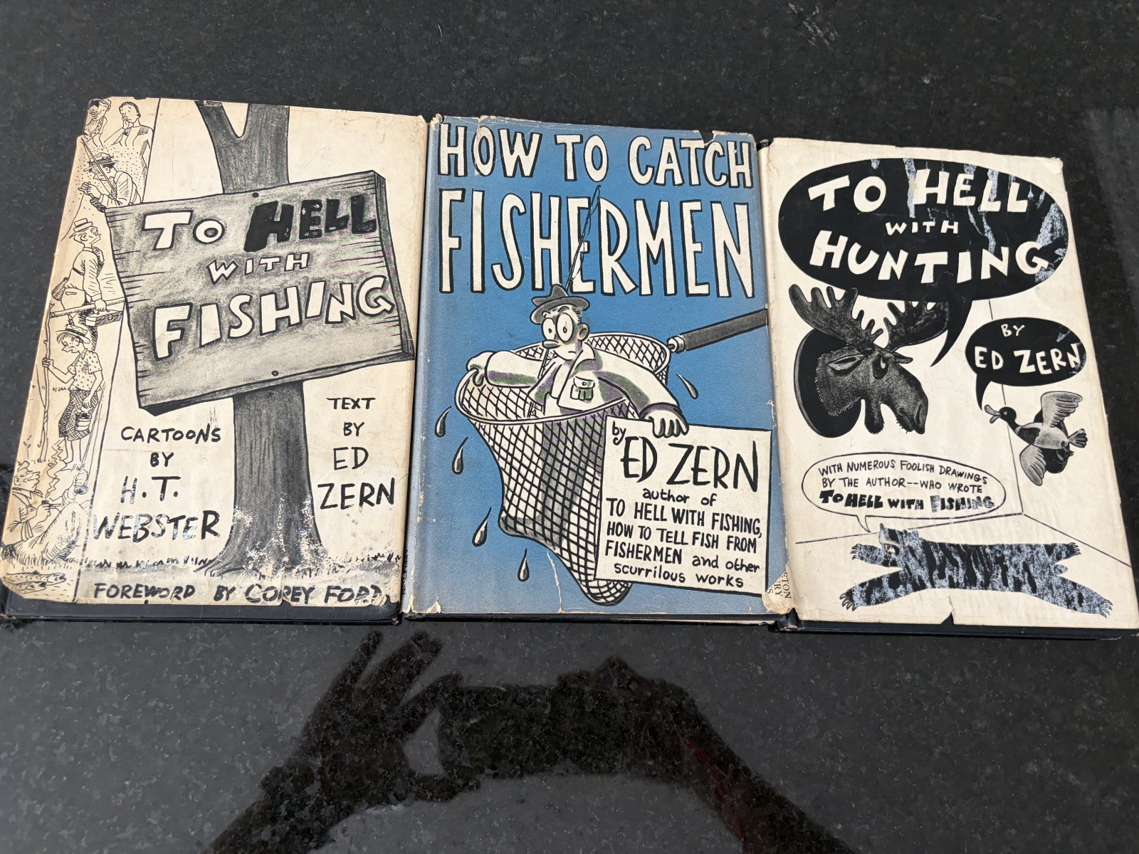 Ed Zern 3 Book Lot To Hell With Fishing Hunting How to Catch Fishermen HC DJ