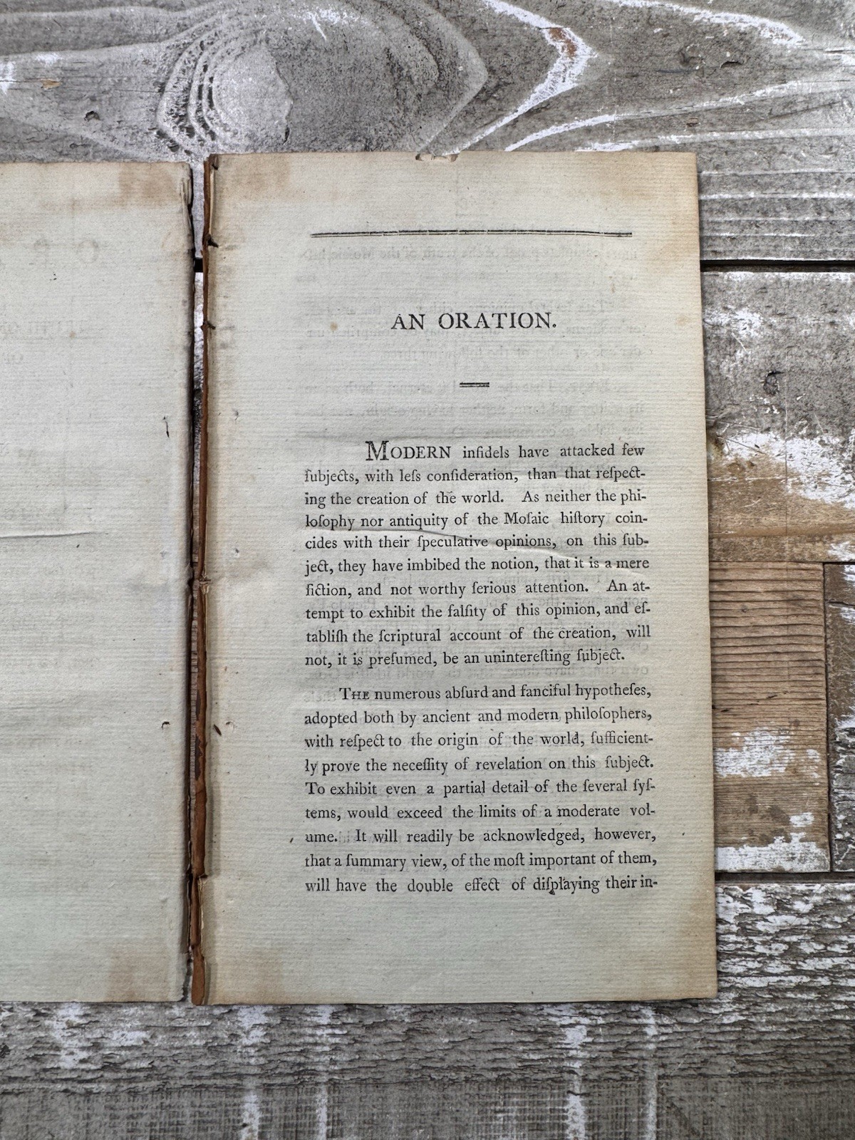 1798 Antique Philosophy Pamphlet “An Oration of the Truth of Mosaic History”