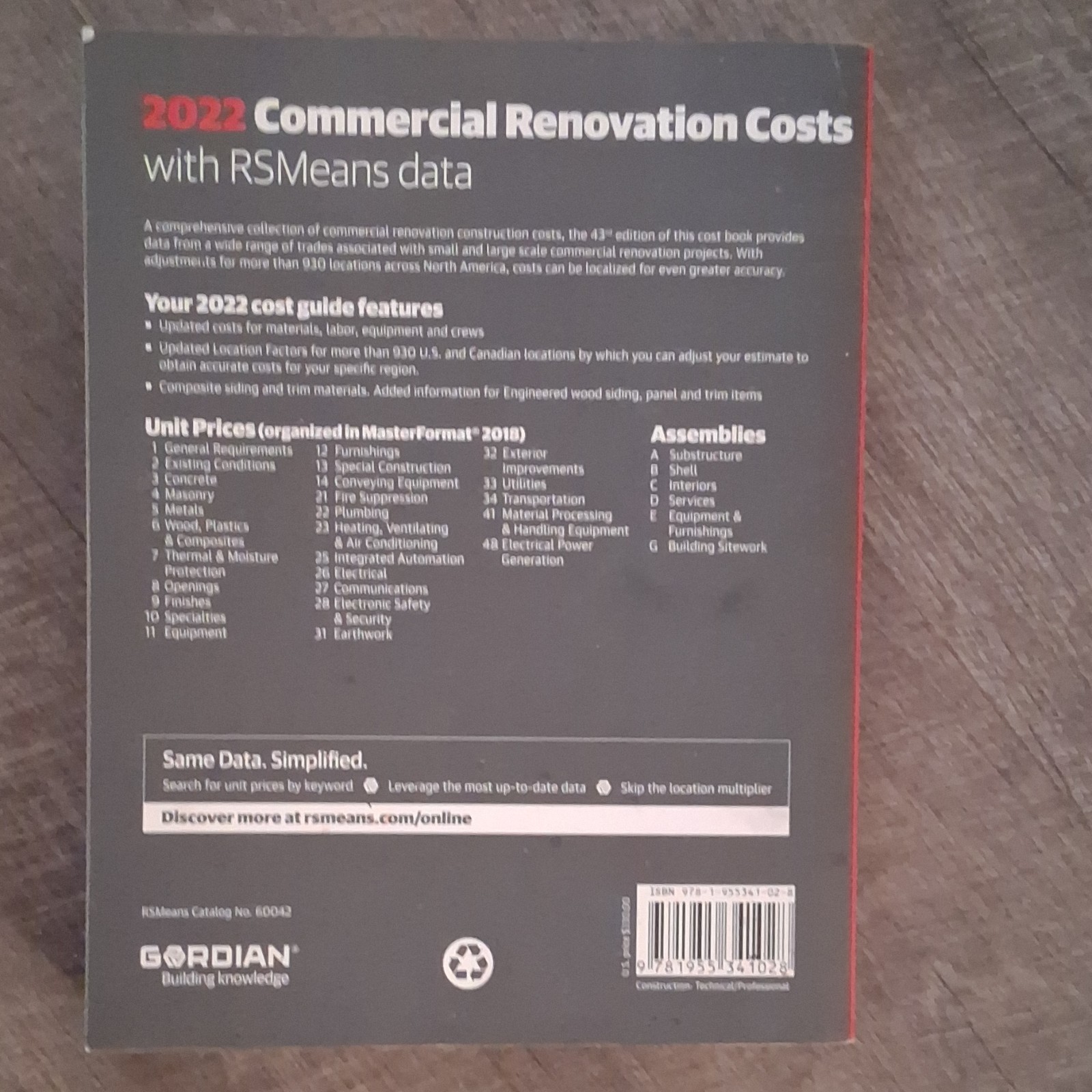 Gordian Commercial Renovation Costs RSMeans Data 2022 43rd Annual Edition Book