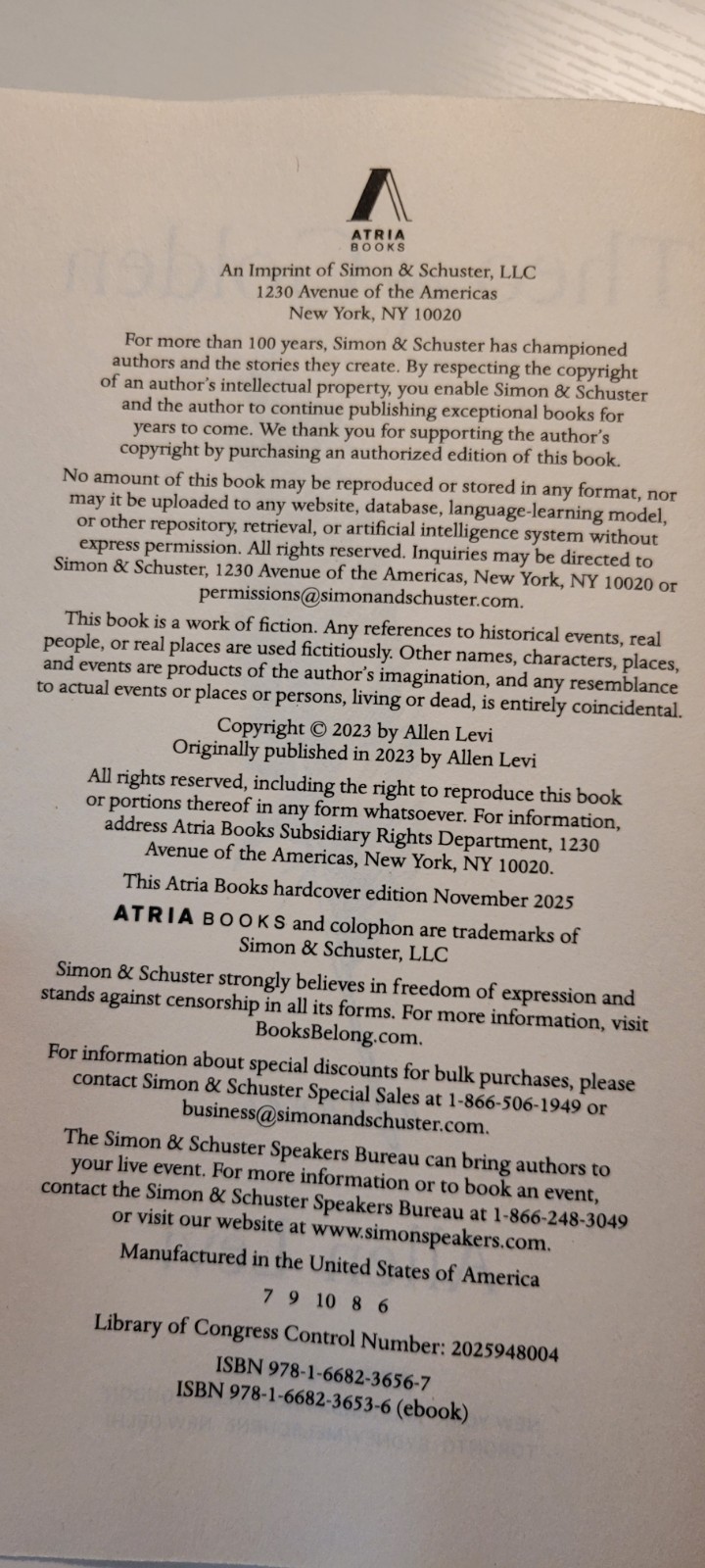 SIGNED Theo of Golden by Allen Levi Hardcover Atria Edition / Sixth Printing