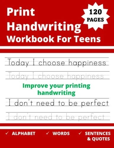 Print Handwriting Workbook For Teens: writing practice workbook for young adults