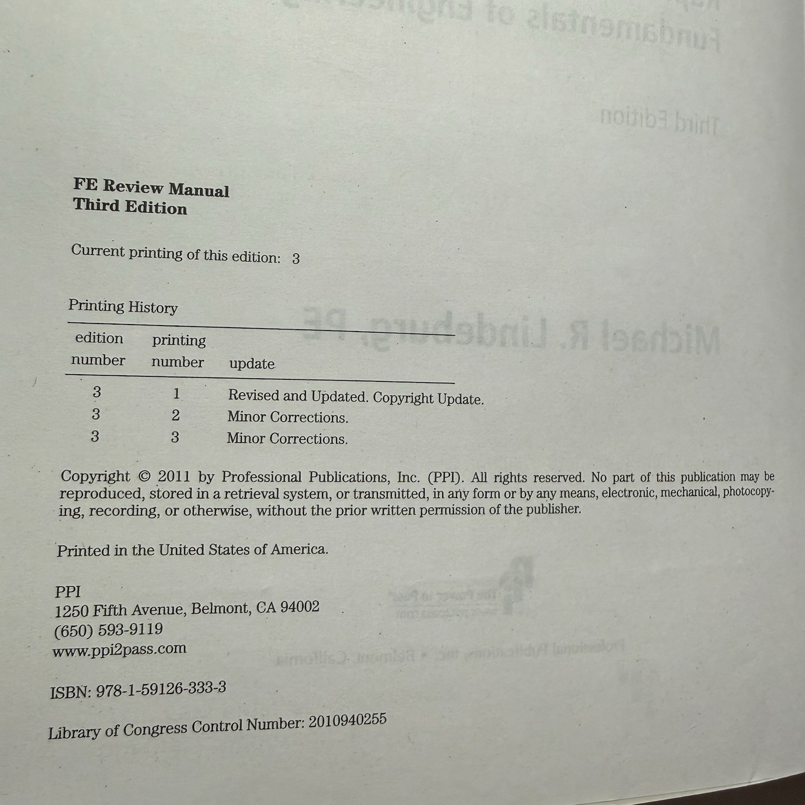 Fundamentals of Engineering Exam, 3rd Edition -FE Exam by Michael R. Lindeburg