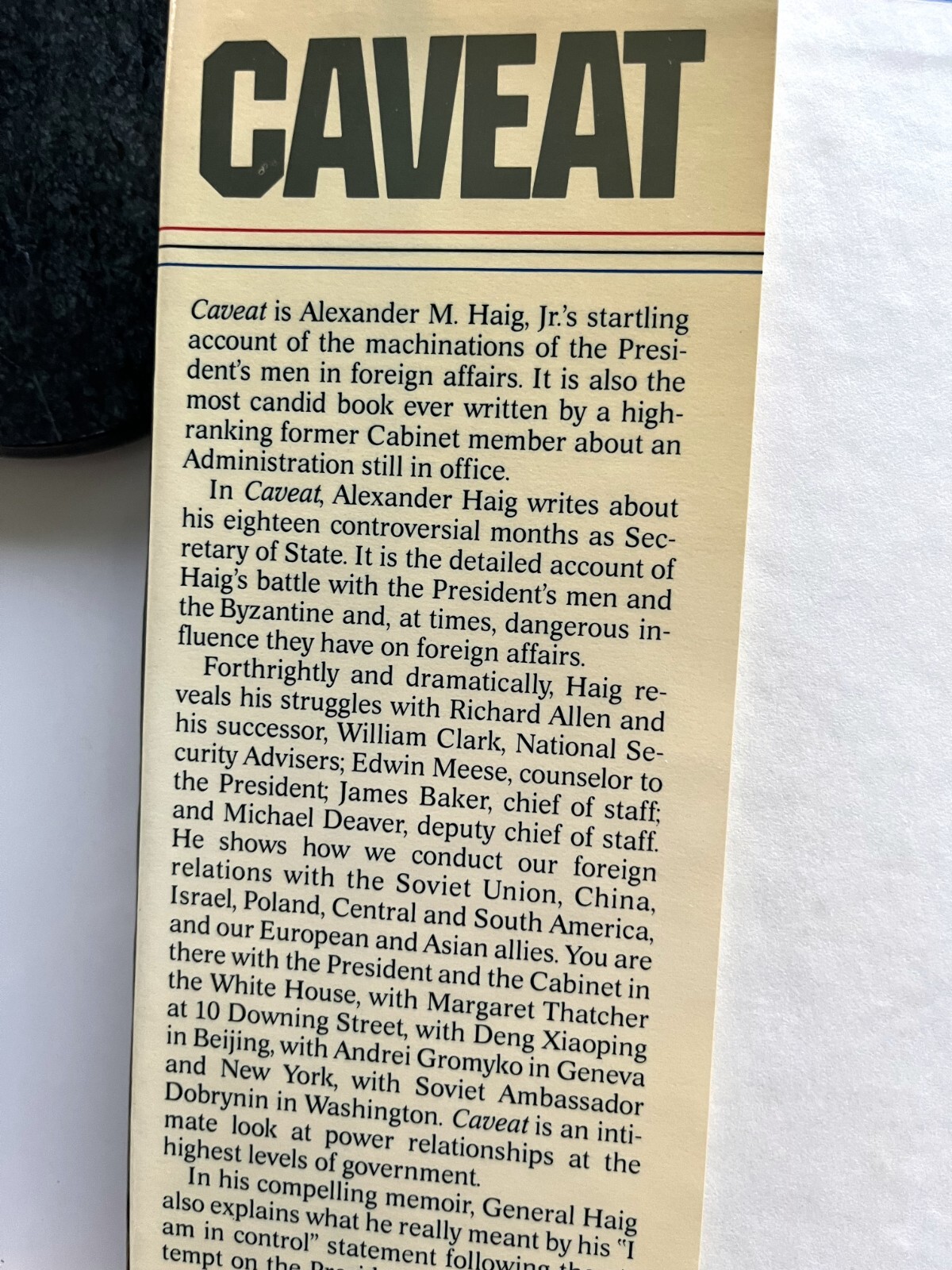 Caveat. Alexander M. Haig, Jr. 1984. Collectible
