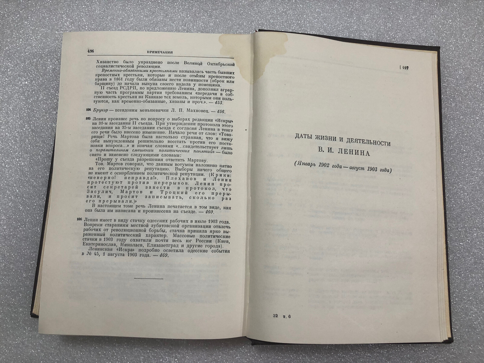 OLD SOVIET USSR BOOK-LENIN BOOK-1951-TOM 6-1902-1903-RUSSIAN LANGUAGE-341 PAGES