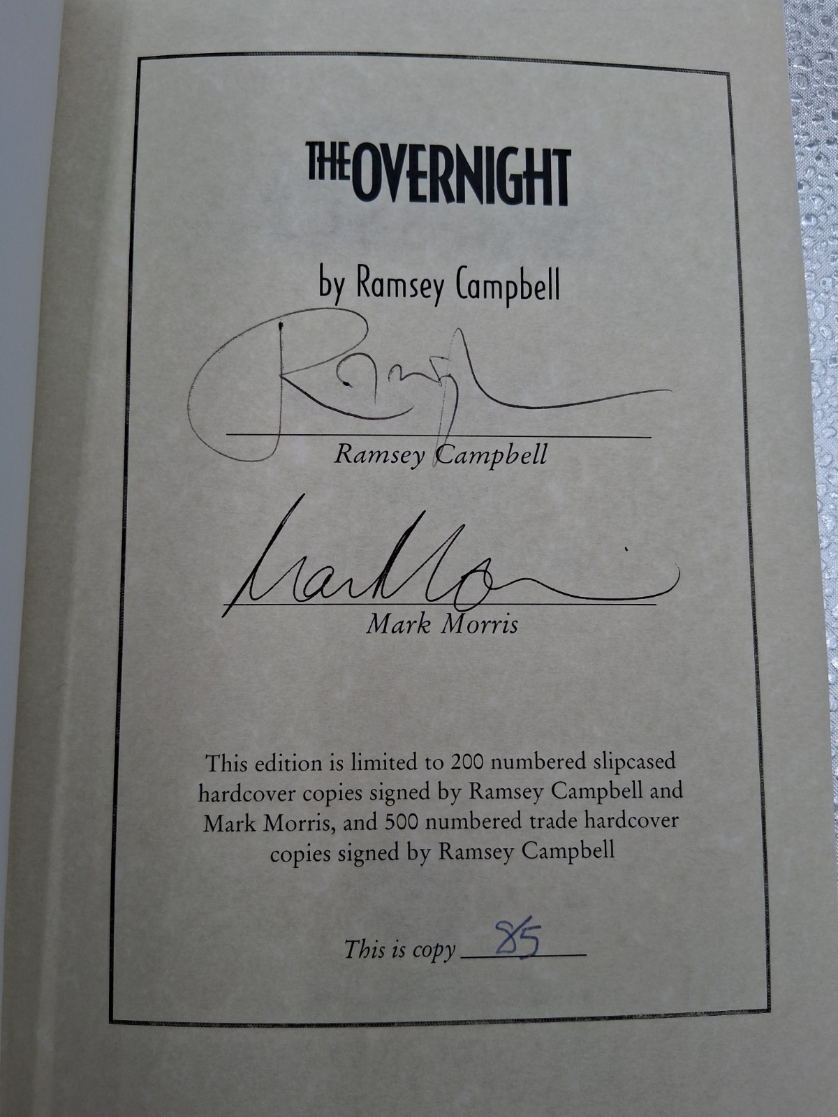 The Overnight Ramsey Campbell PS Publishing Signed/numbered Slipcase edition