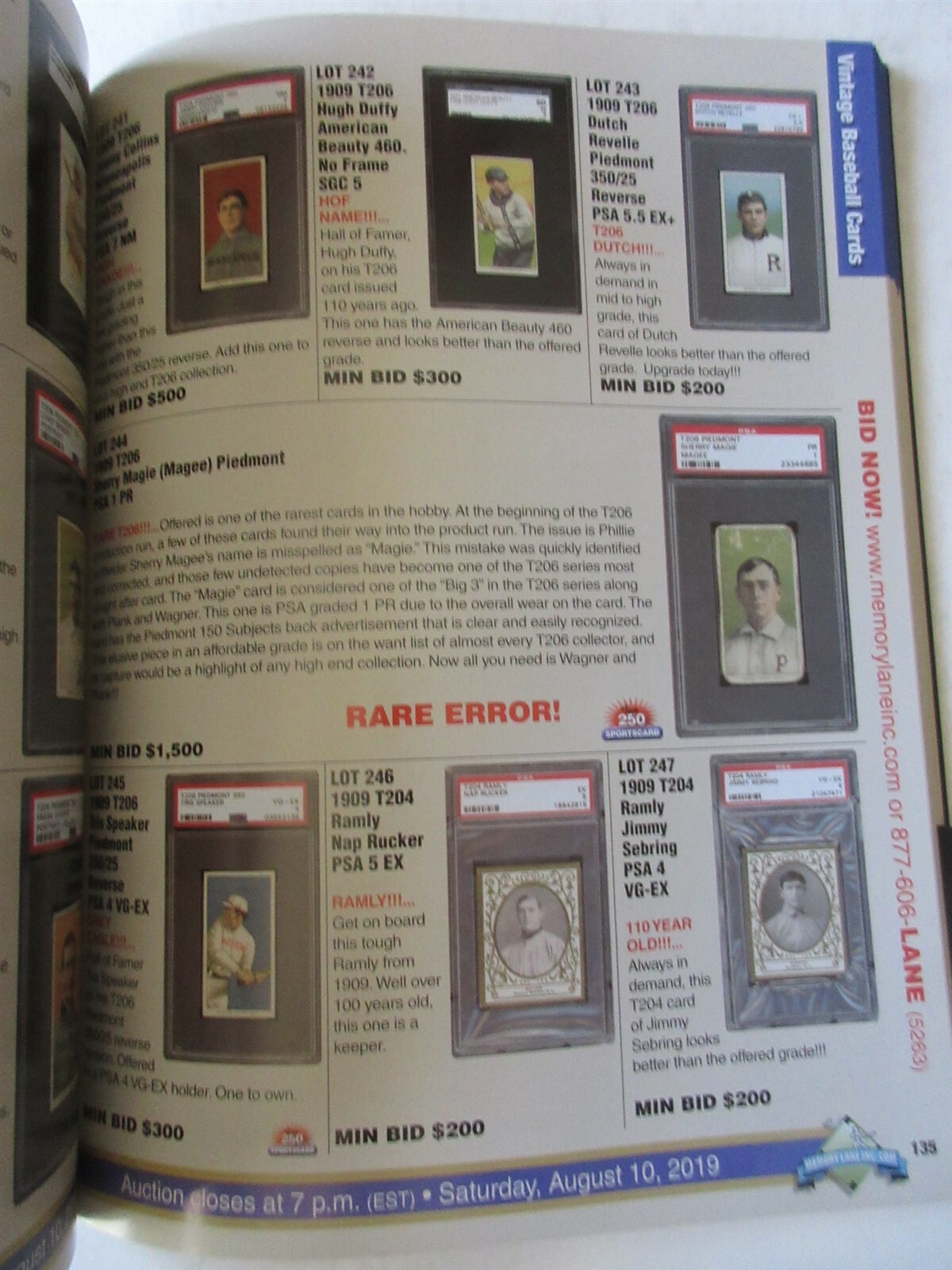 2017 Memory Lane Inc. Summer Rarities Auction Catalogue 258 pages
