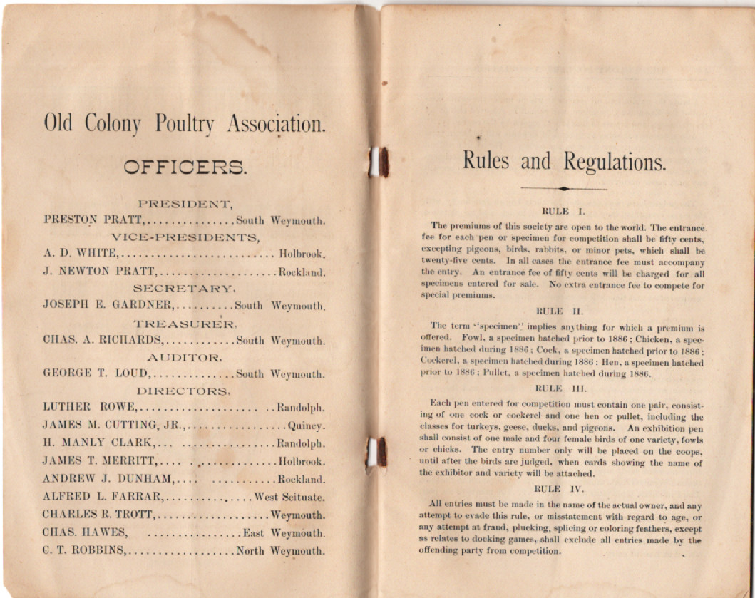 The Second Annual Exhibition of The Old Colony Poultry Association, December1886