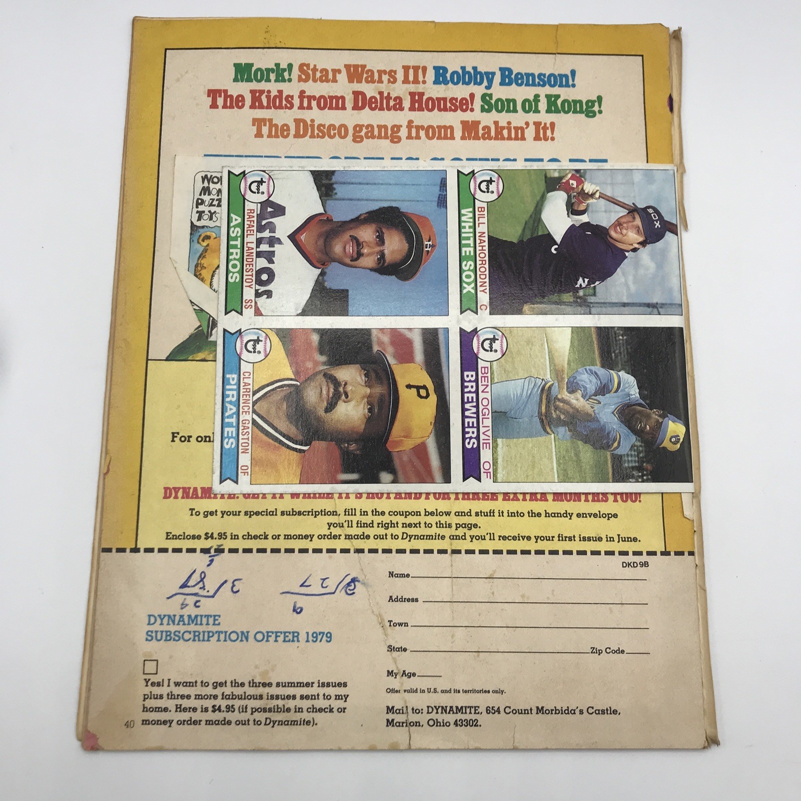 1979 Dynamite Magazine Superman Ice Castles with VTG uncut Topps Baseball Cards
