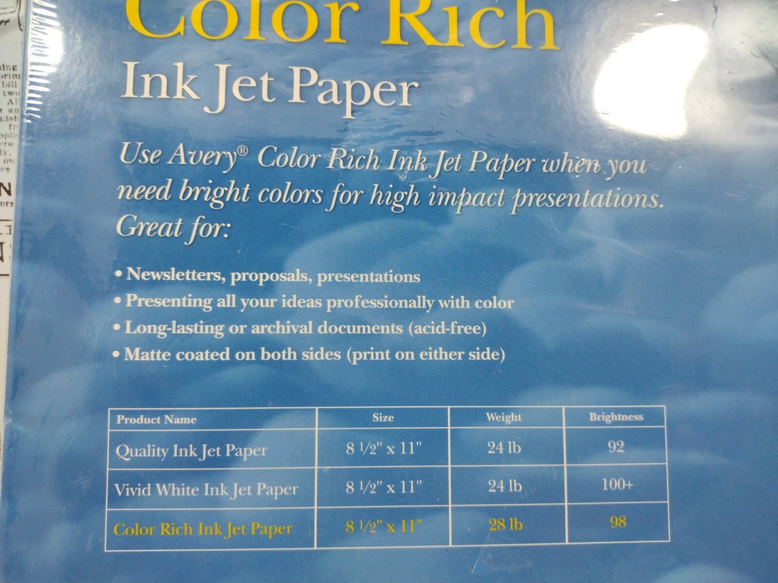 Avery Color Rich/Matte Coated Inkjet Paper 98 Bright 28LB 80Sheets 8.5″ x 11″