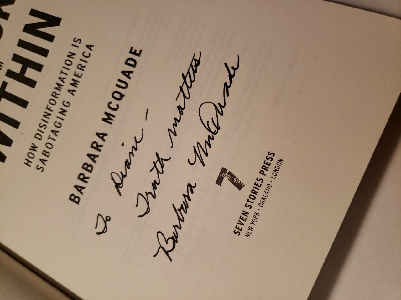 Attack from Within: How Disinformation Is Sabotaging by Barbara McQuade SIGNED