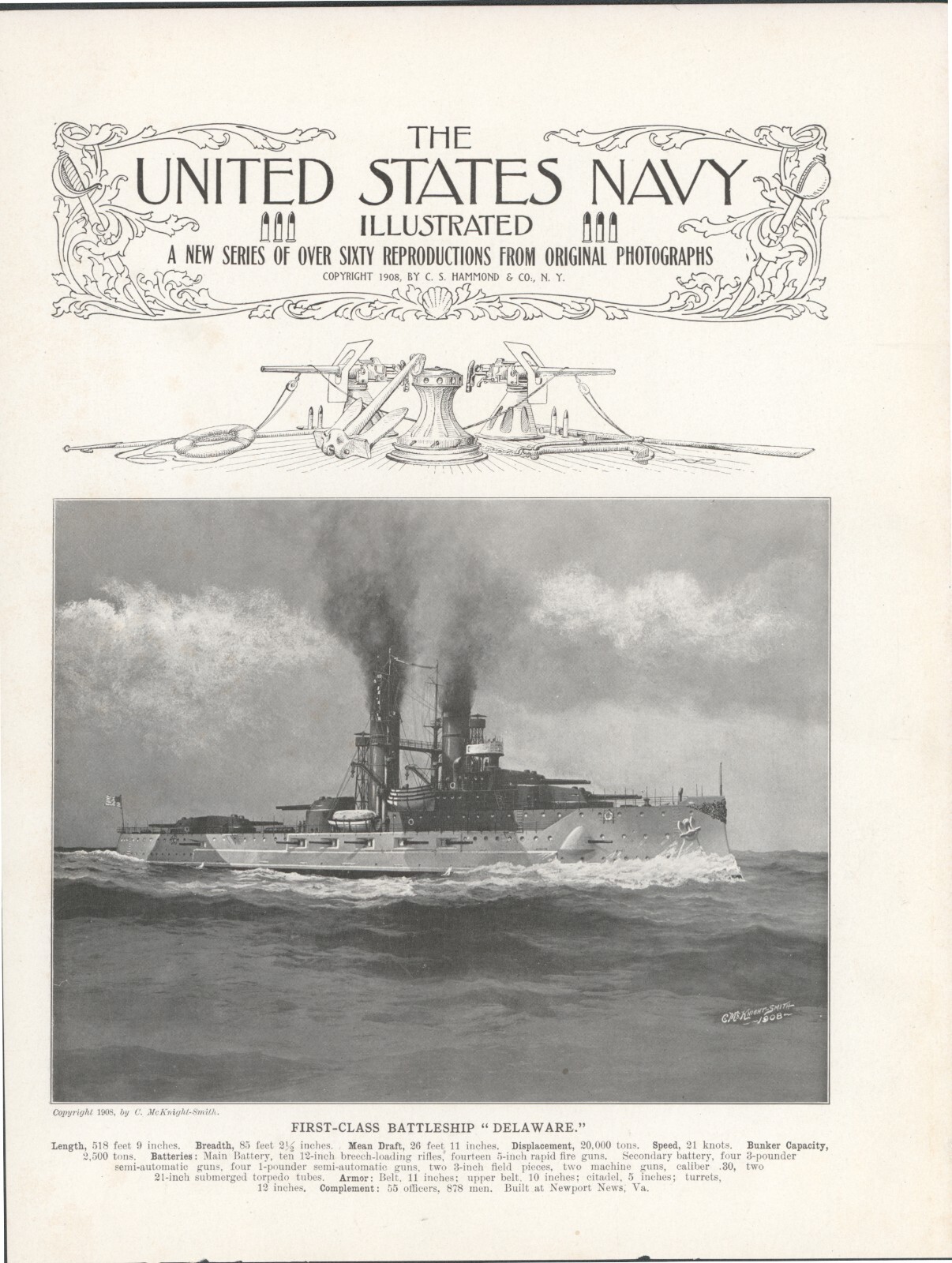 1908 Article * United States Navy * 32 Pages of Photos of Naval Ships