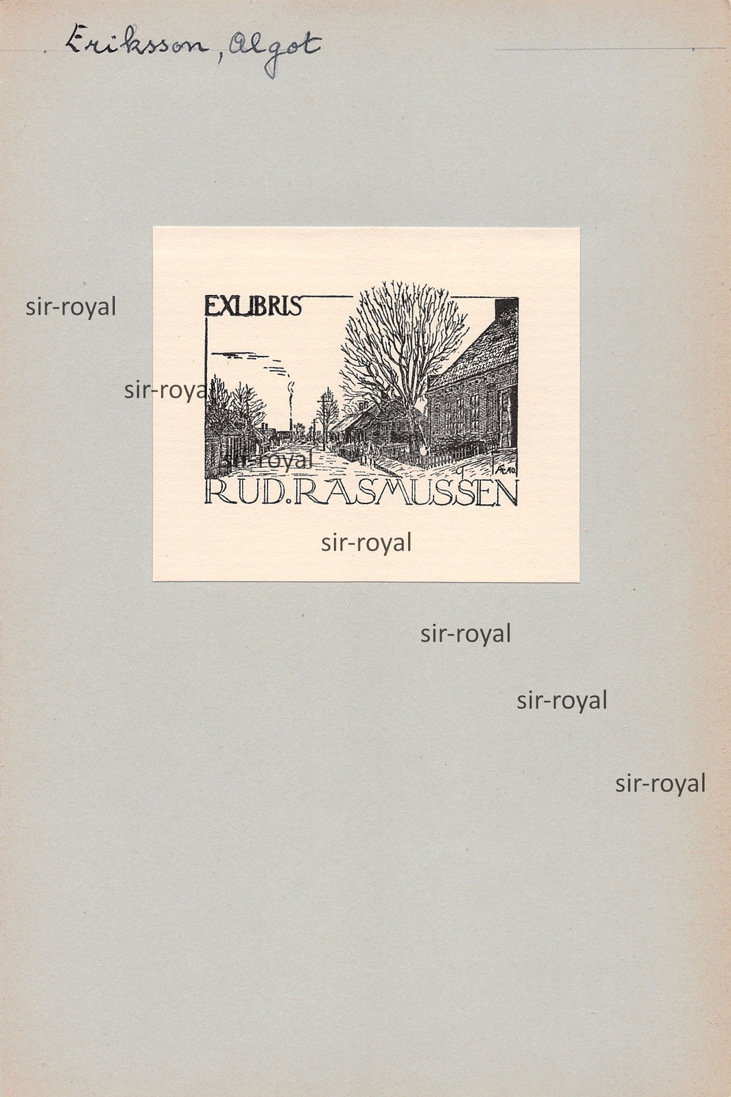 KARL ALGOT ERIKSSON – Exlibris für Rud. Rasmussen – Schweden ~8x7cm