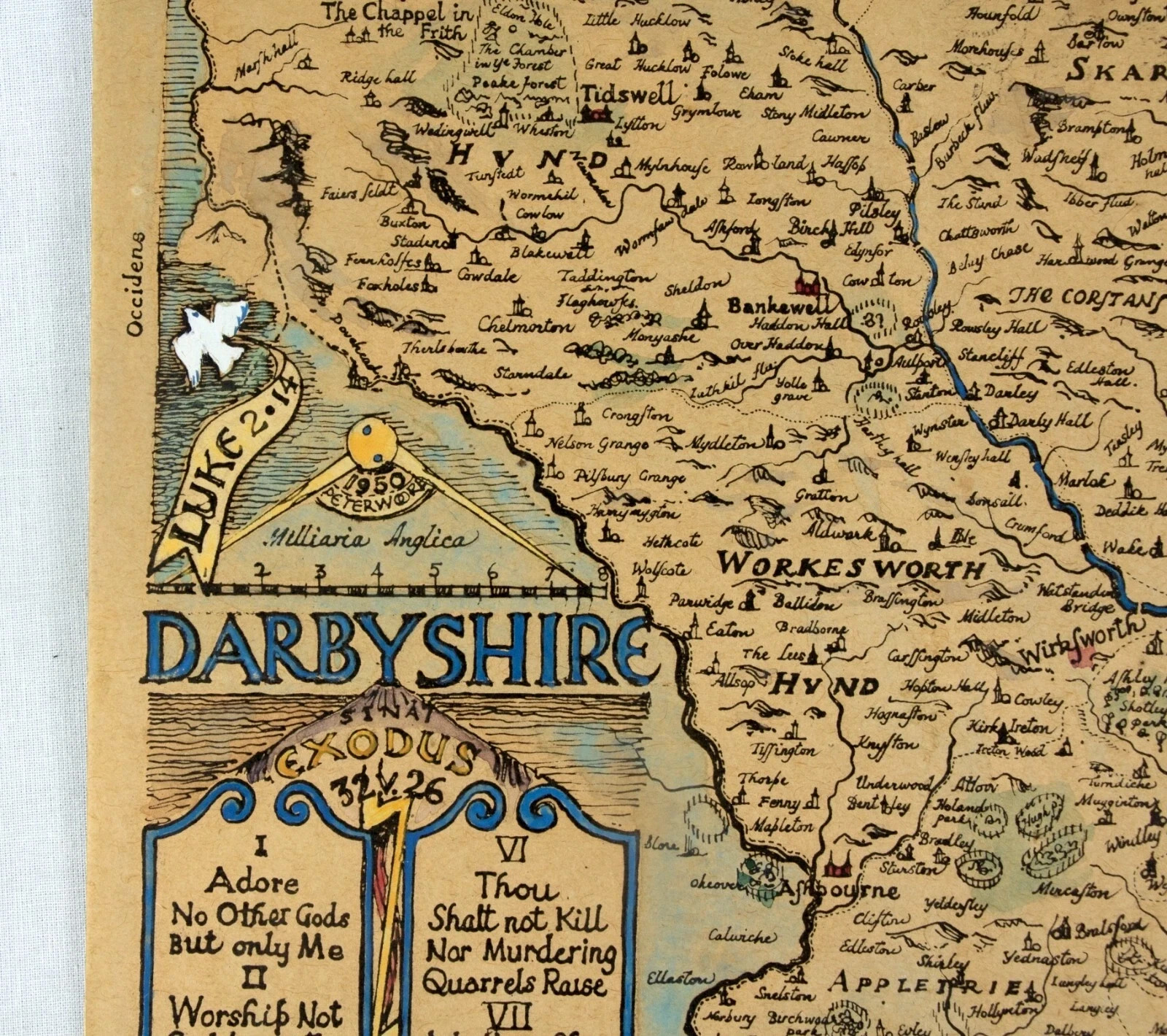 DERBYSHIRE Manuscript Map See VIDEO Presentation 38.5 × 28.5cm hand-painted 1950