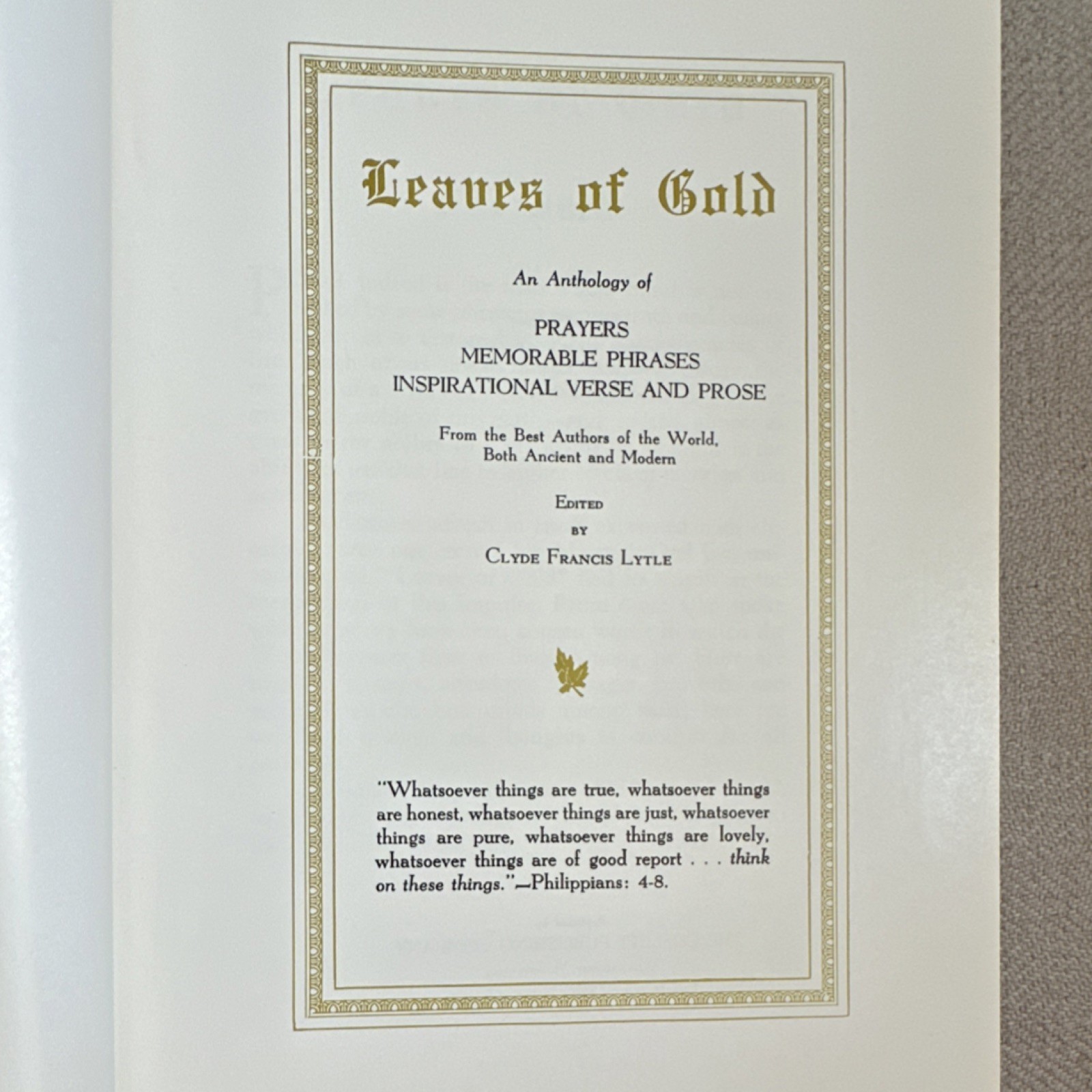 Clyde Francis Lytle Leaves of Gold 1948 Revised Edition Hardcover Inspirational