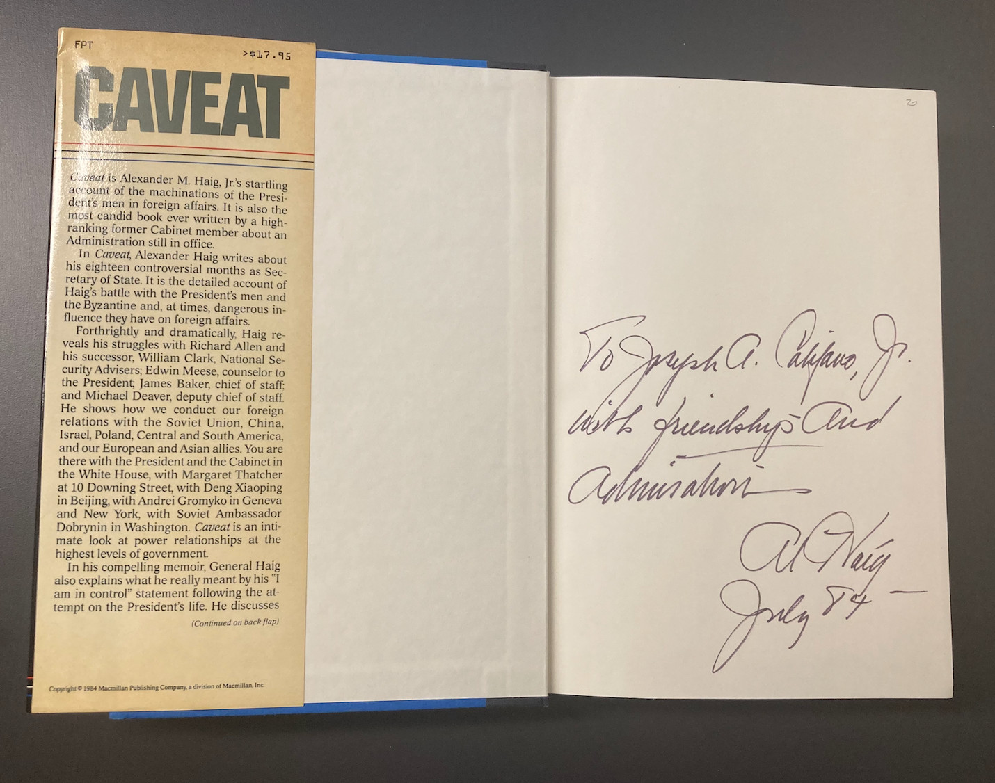 Caveat by Alexander M. Haig, Jr. 1984 SIGNED HC/DJ LIKE NEW