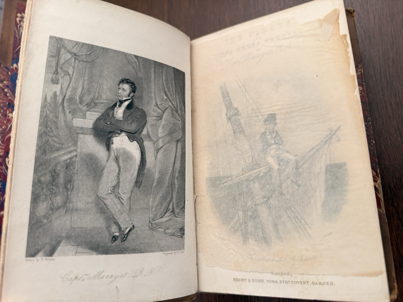 Captain Marryat Pirate Privateersman Antique Leather Book Bell & Daldy 1870s