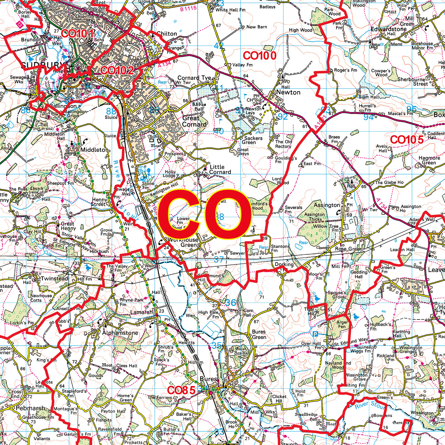 (G50) Map of Colchester CO Postcode Sectors, Poster of Colchester Postcodes
