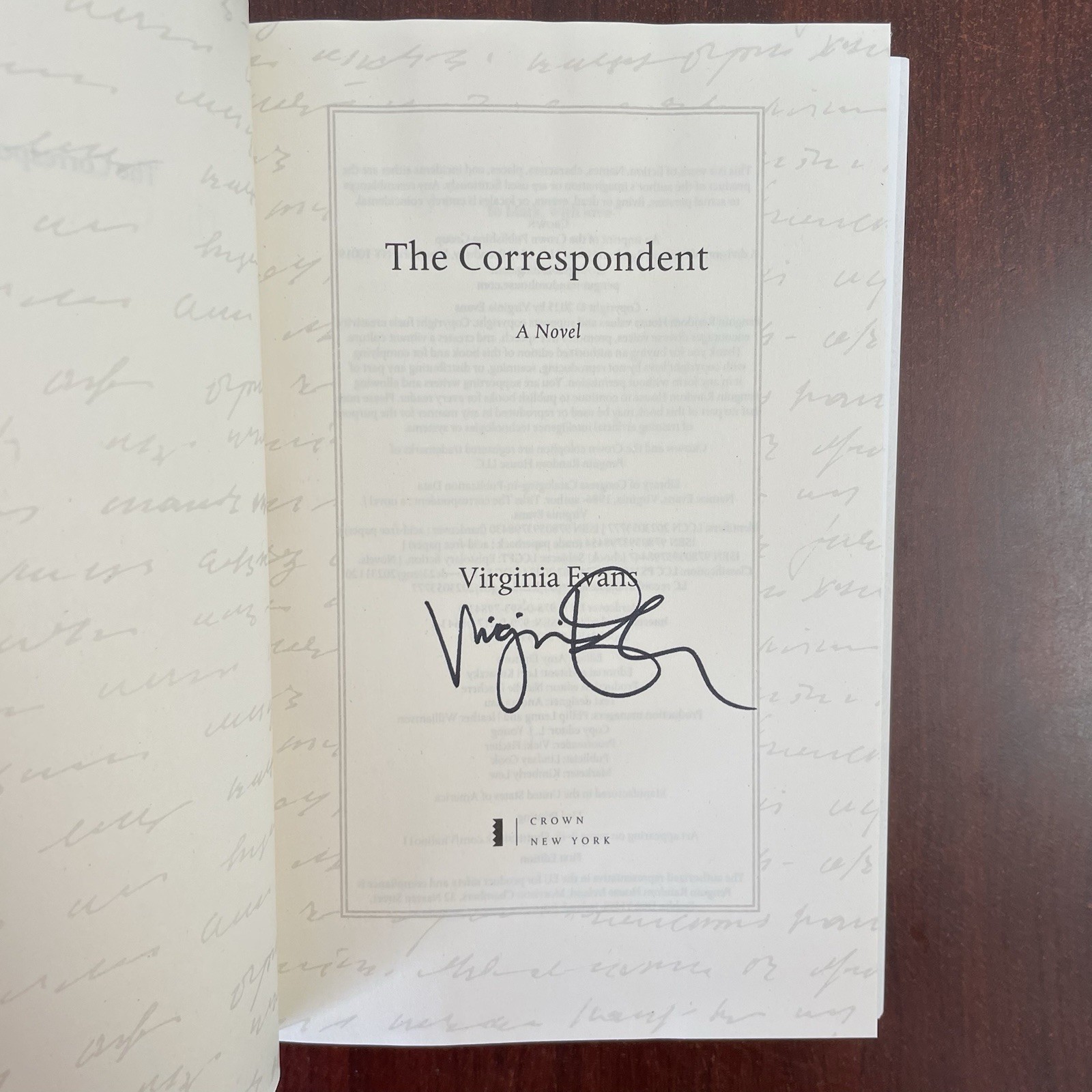 SIGNED Virginia Evans “The Correspondent” Hardcover 2025 Novel Book