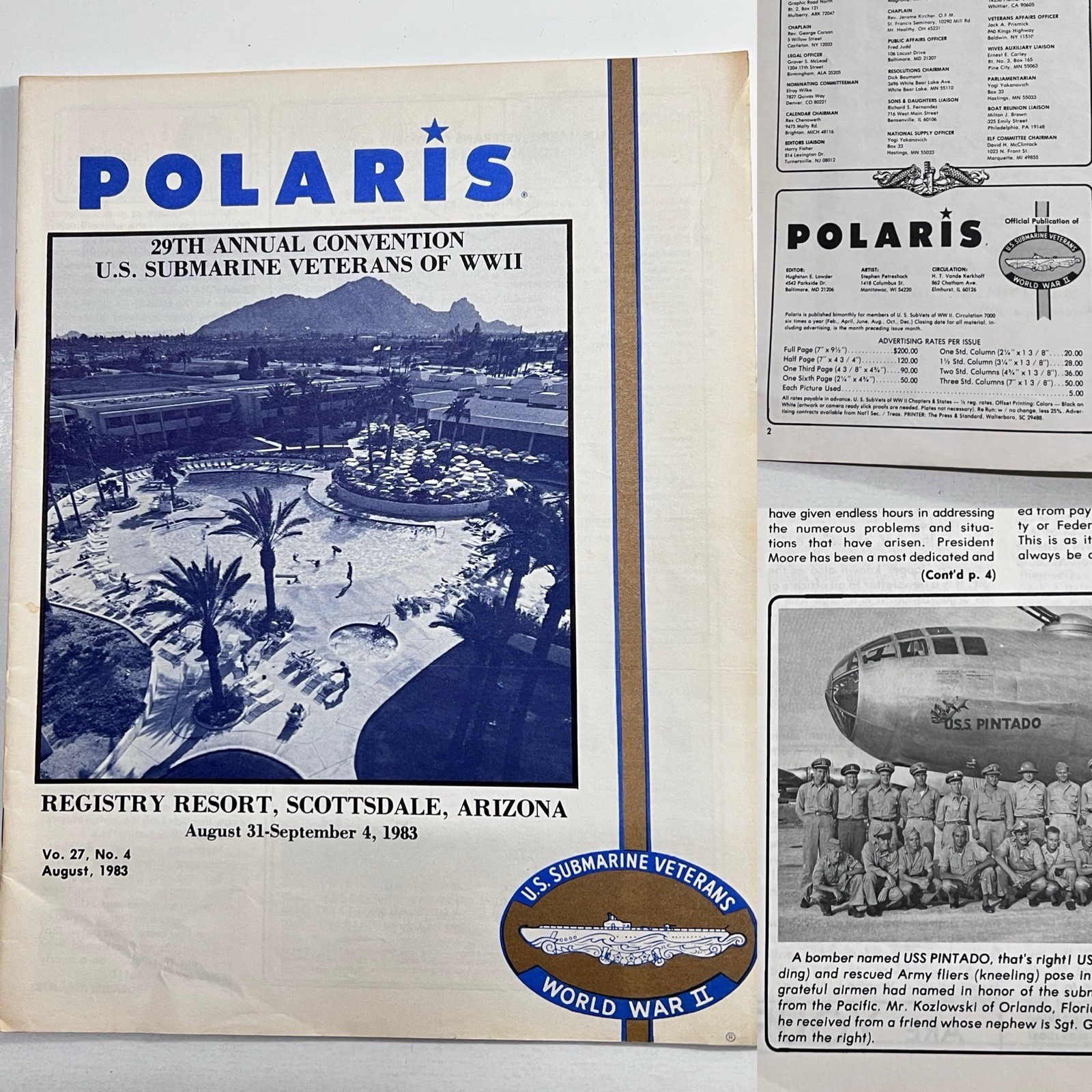 1983 Polaris Magazine WW2 U.S. Submarine Veterans Memorial Vol 27 No 4 August