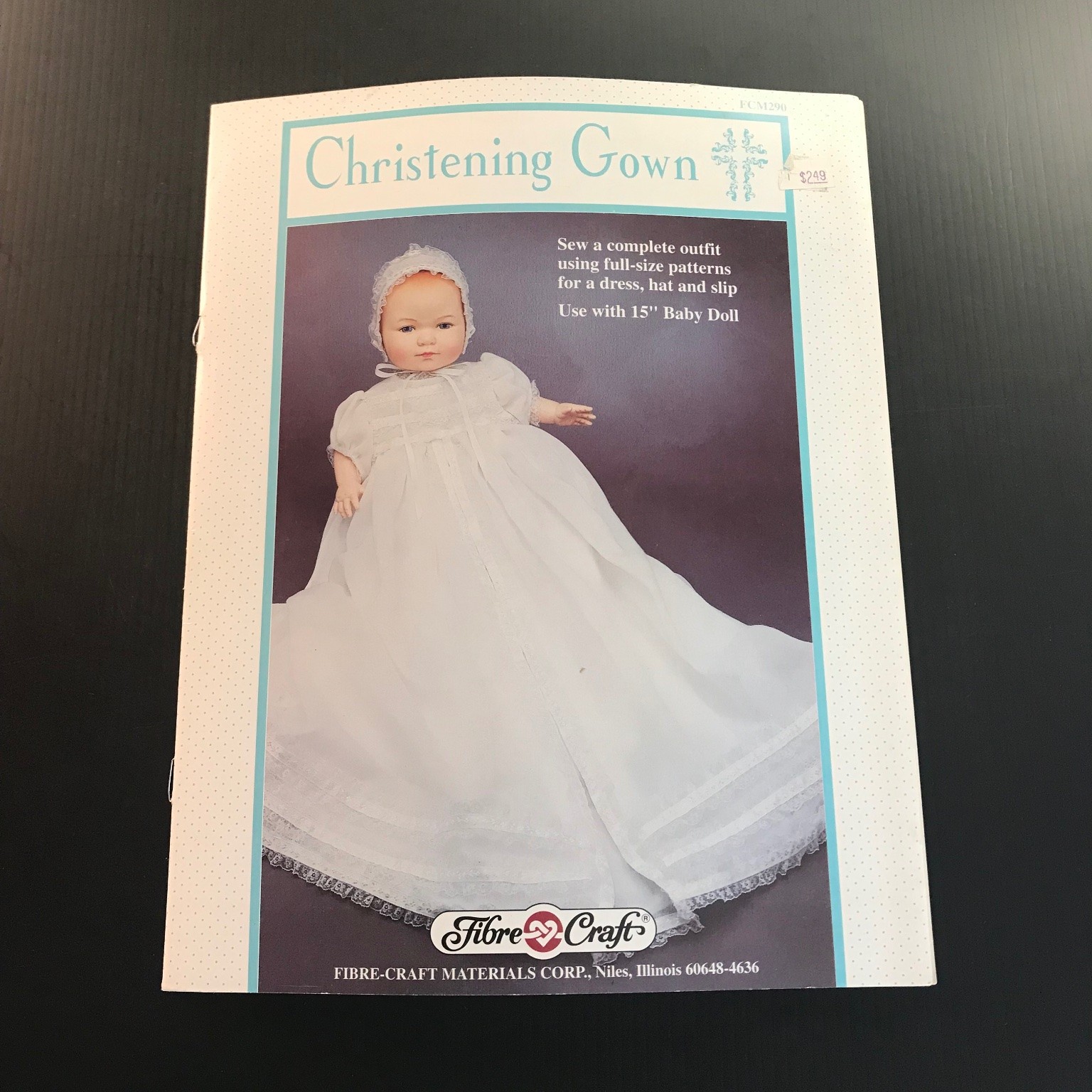 Christening Gown Fibre-Craft FCM290 1992 Doll Clothes Pattern Baby Doll Outfit