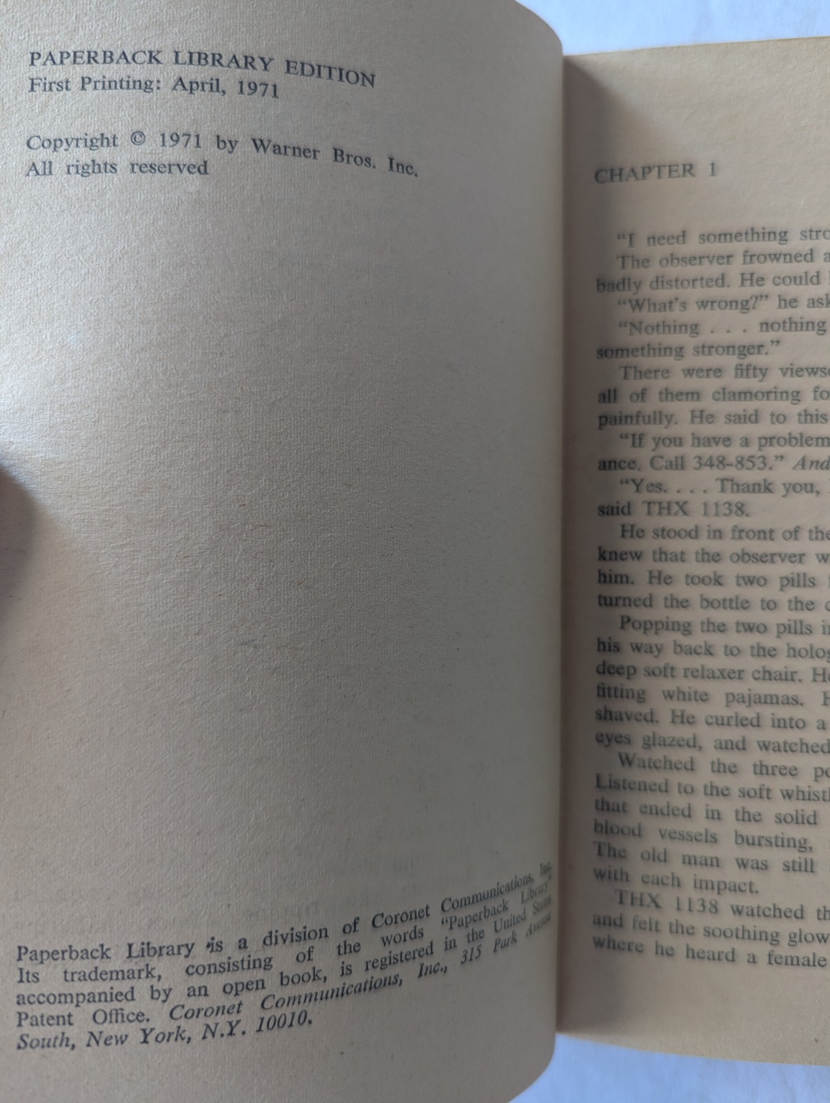 VTG 1971 THX 1138 by Ben Bova (George Lucas Screenplay) 1st Printing Film Tie-in