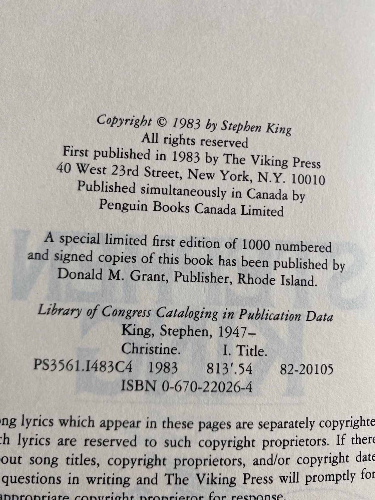 Vtg Christine – Stephen King – 1st Edition – 1983 – No Dust Jacket Penguin Press