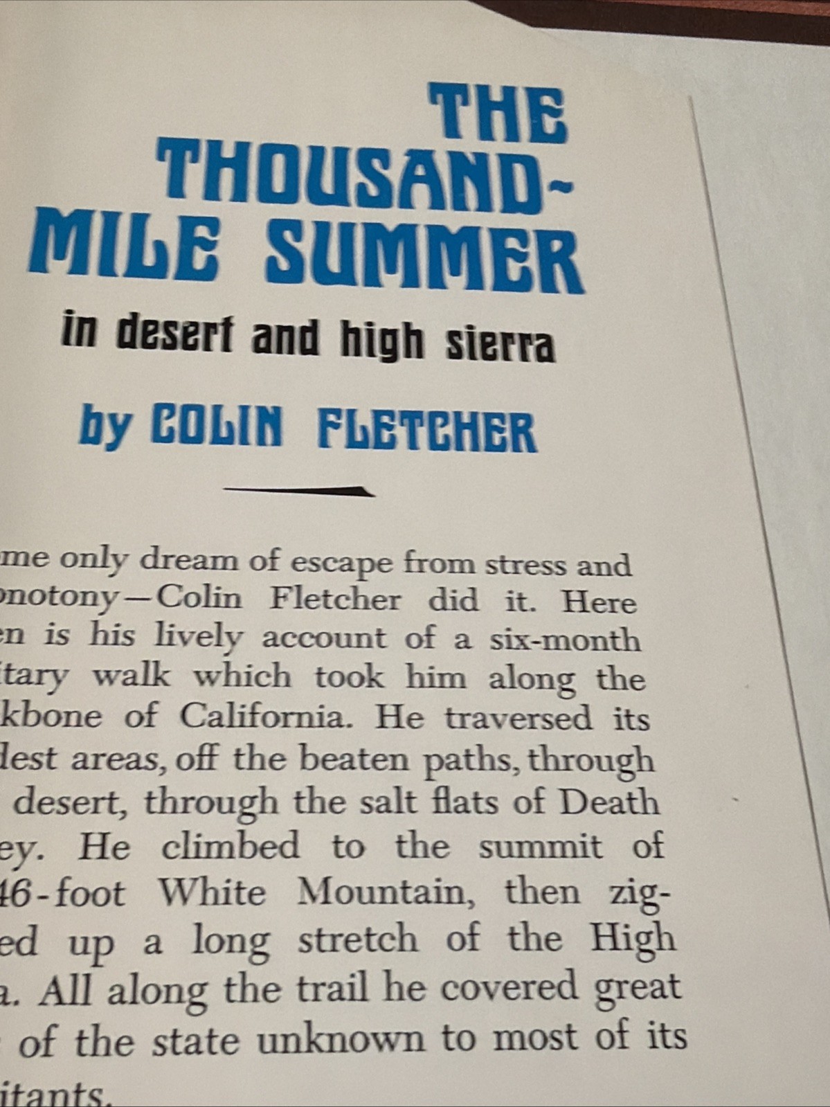 THE THOUSAND-MILE SUMMER: IN DESERT AND HIGH SIERRA By Colin Fletcher B-11626