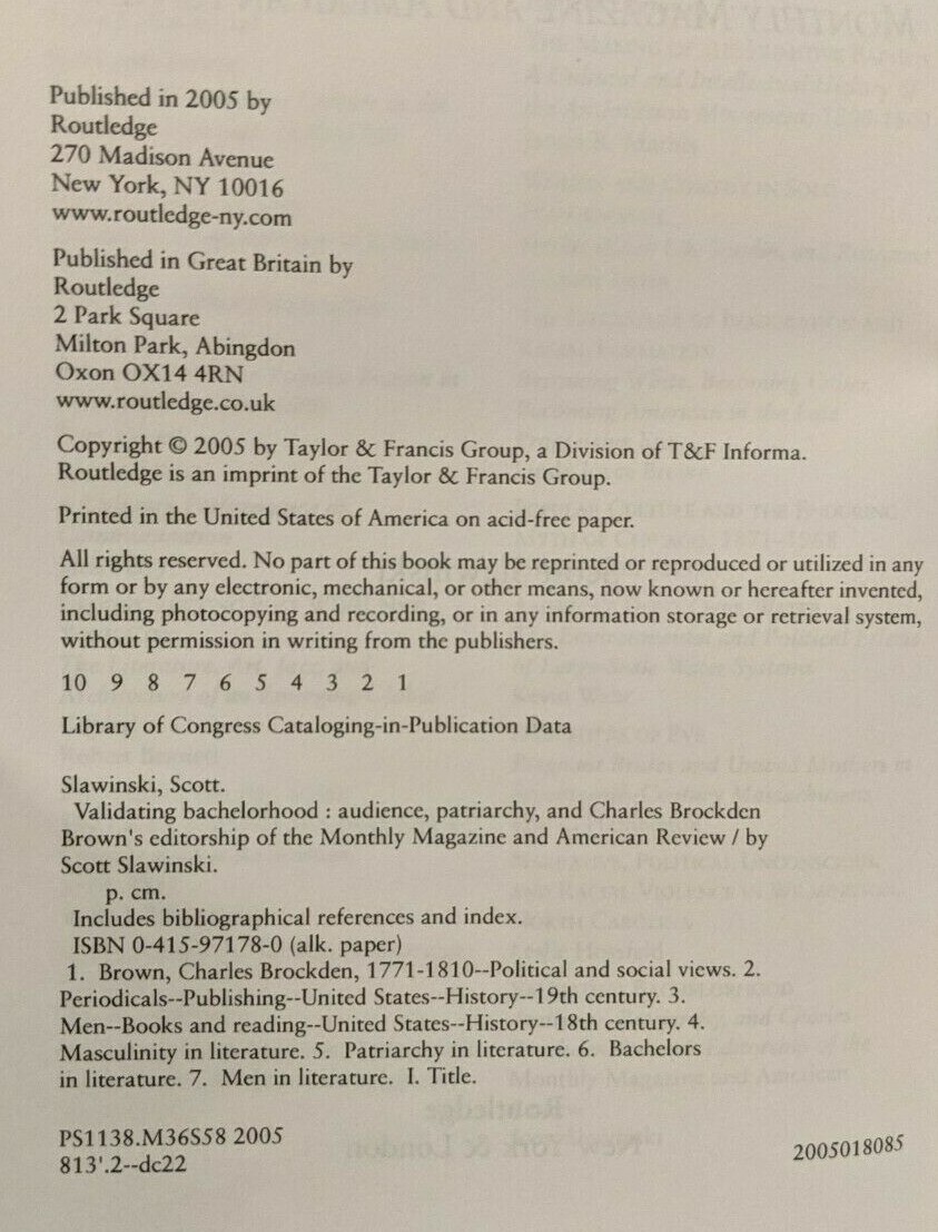 Validating Bachelorhood: Audience, Patriarchy and… by Scott Slawinski. 2005 HC