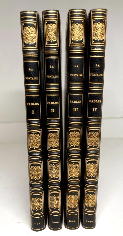 1806 La Fontaine Fables 4 Vols Taffin Signed Fine Morocco Leather Plates Uncut