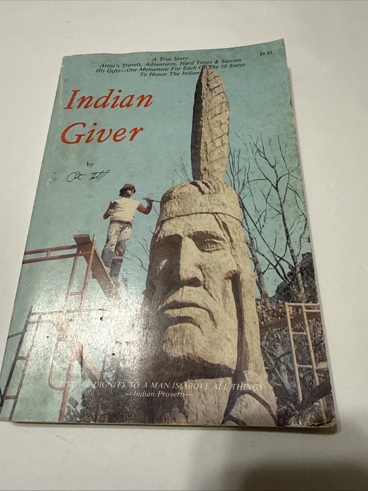 Indian Giver ~Signed~ by Peter Wolf Toth, Native American Wood Sculptures PB