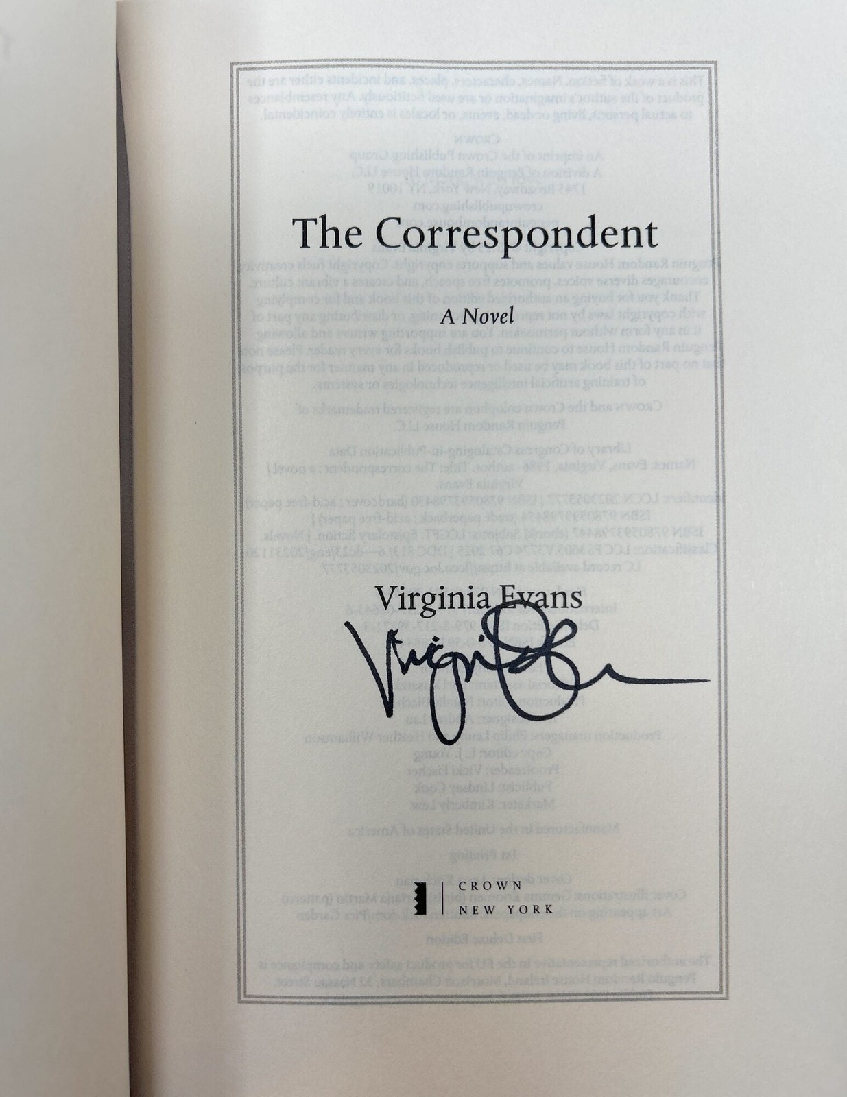 Virginia Evans / The Correspondent SIGNED DELUXE EDITION 1st Edition 2026