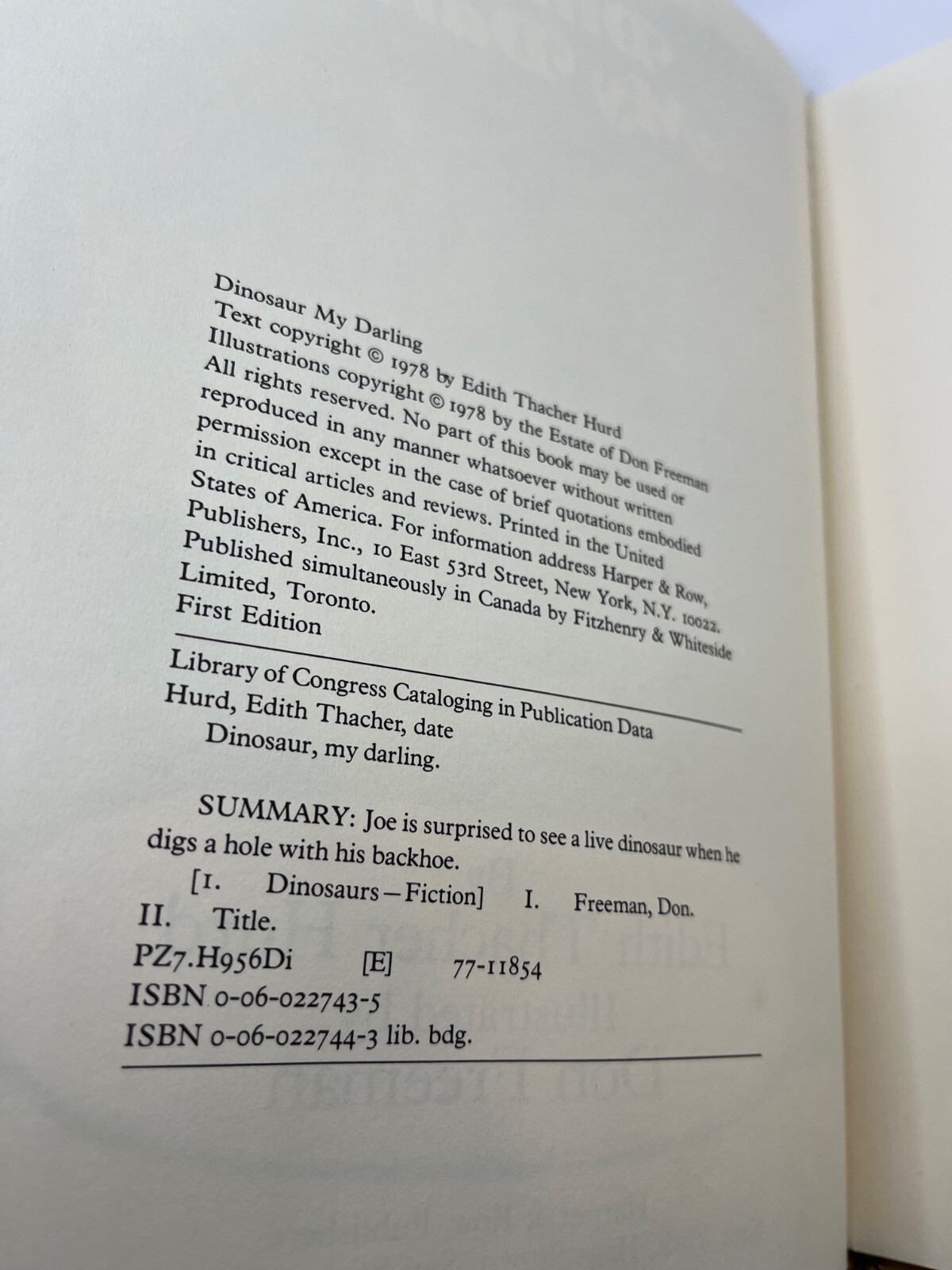 DINOSAUR MY DARLING by Edith Thacher Hurd, Illustrated by Don Freeman, 1st, HCDJ