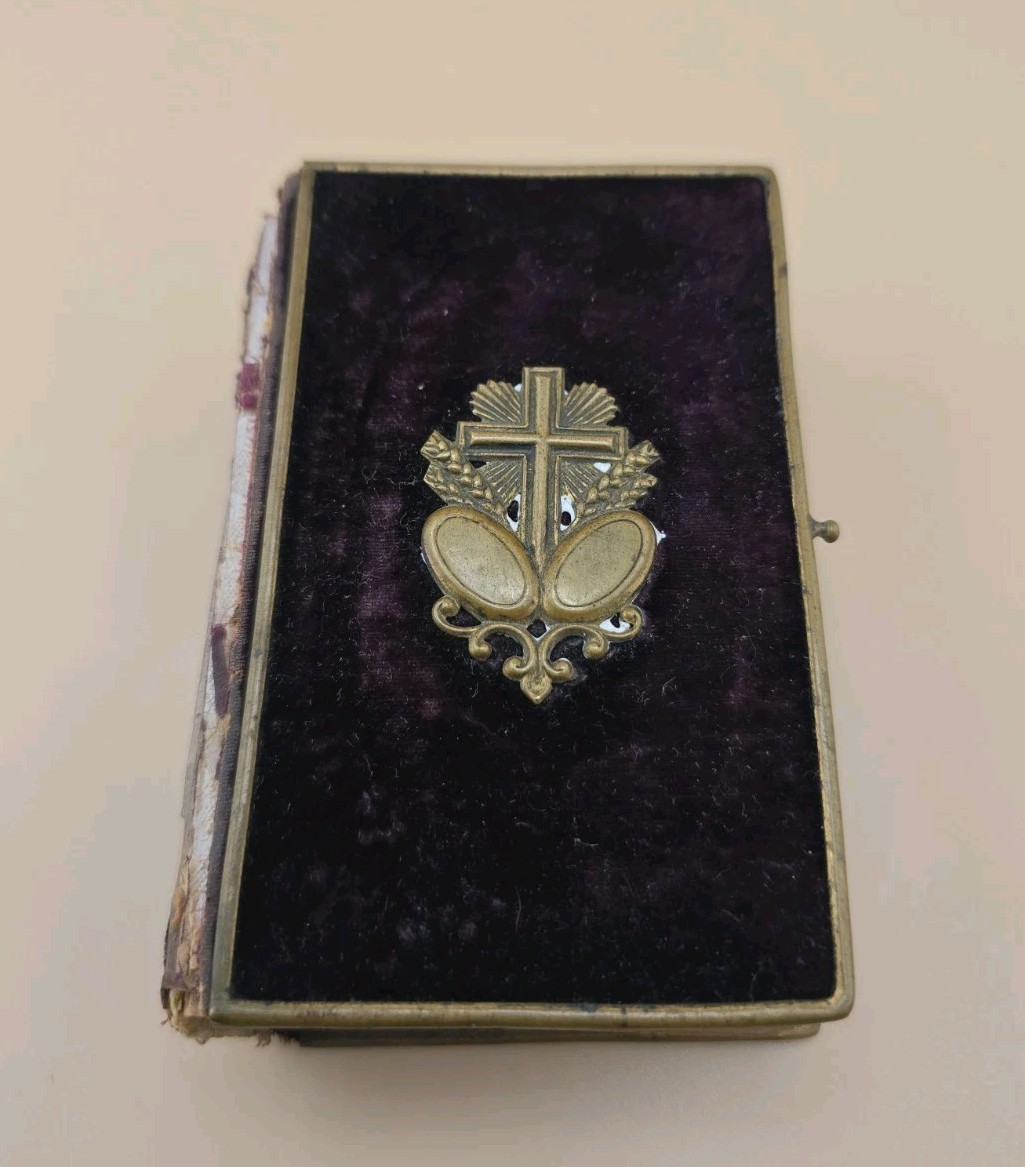 Antique 1860s Velvet German Prayer Book Brass