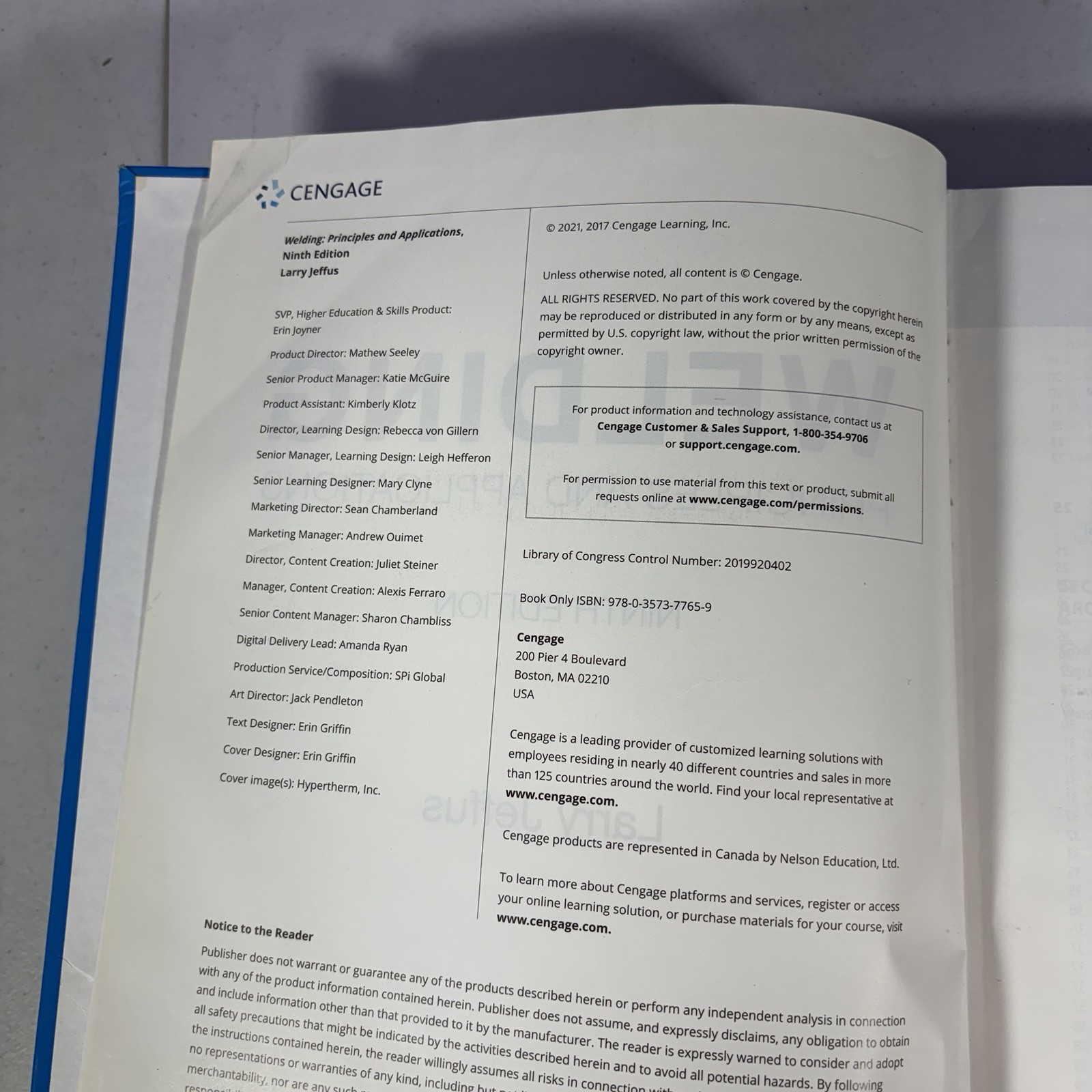 Welding: Principles and Applications 9th Edition Hardcover Jeffus, Larry
