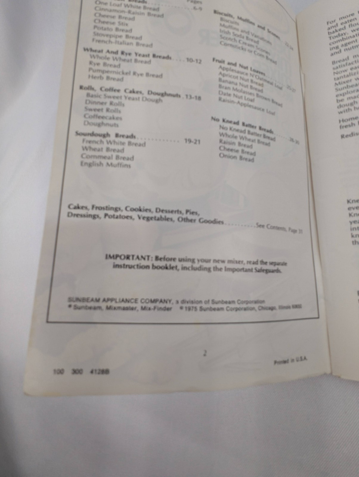 Vintage Sunbeam Deluxe Mixmaster Mixer Recipes Cookbook 1975