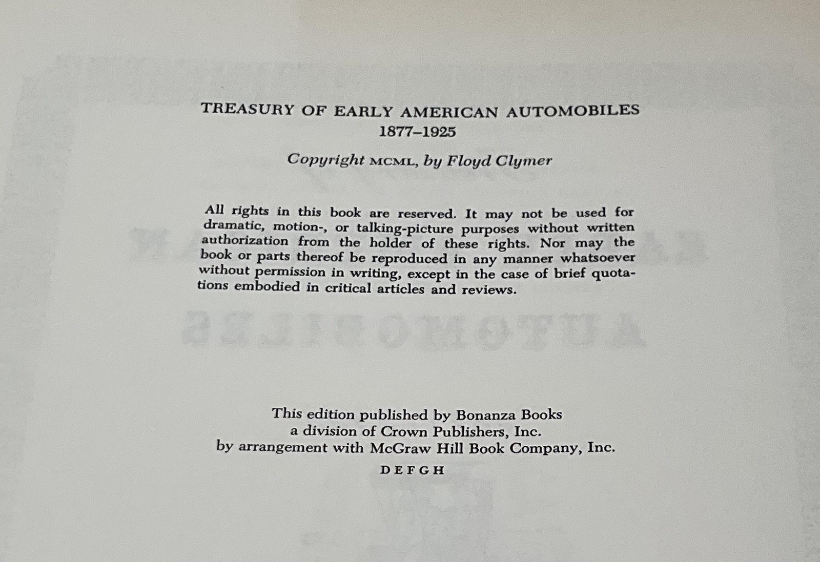VINTAGE TREASURY OF EARLY AMERICAN AUTOMOBILES 1877-1925 BONANZA DJ HC