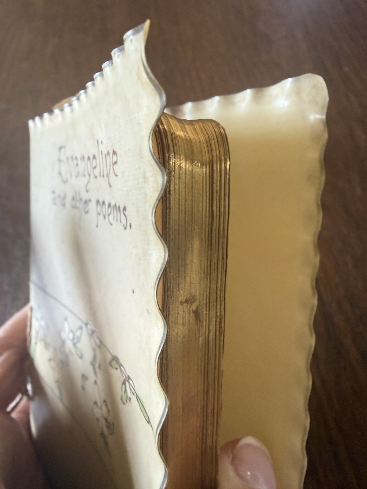 Vellum Cover Gold Leaf Antique Evangeline Longfellow Poem Book Rare Find! 1886