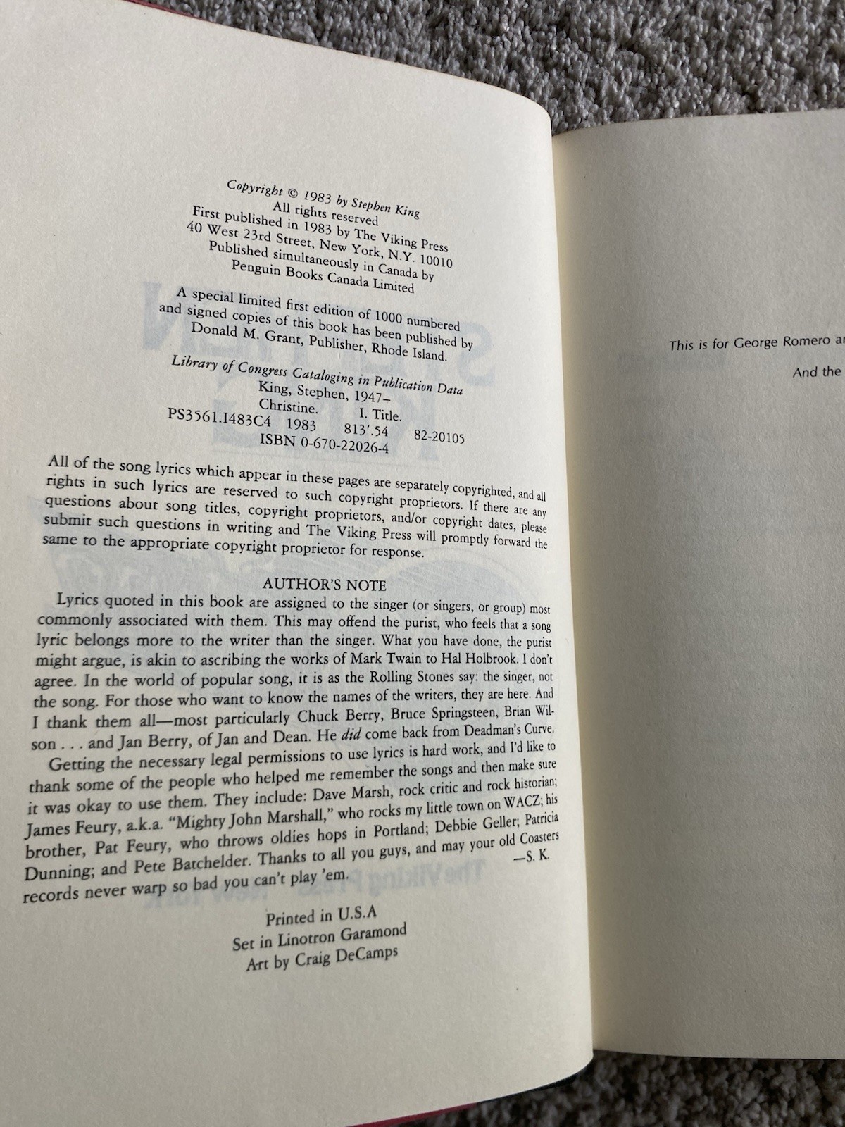 Vtg Christine – Stephen King – 1st Edition – 1983 – No Dust Jacket Penguin Press